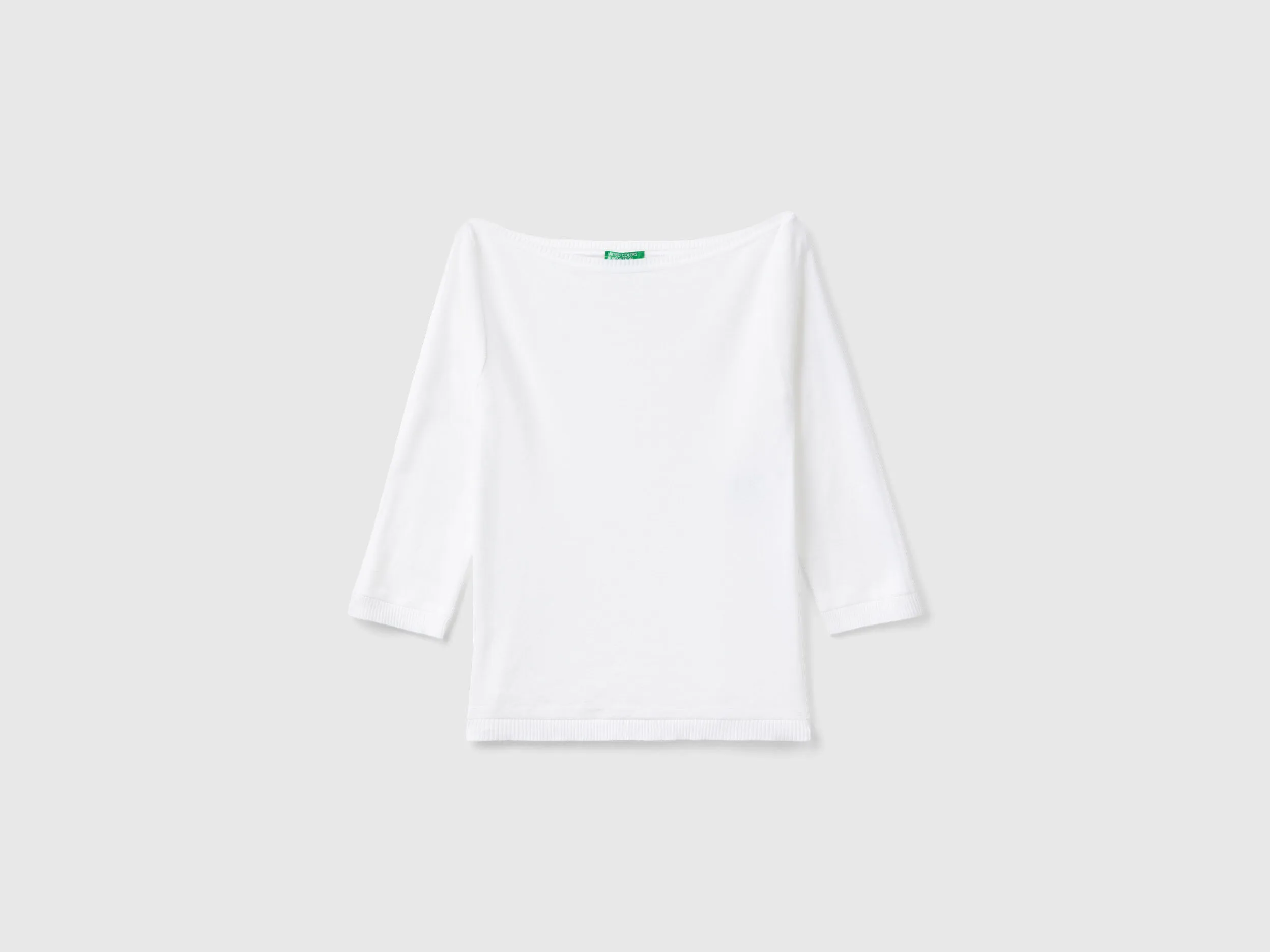 100% cotton boat neck sweater - White | Benetton