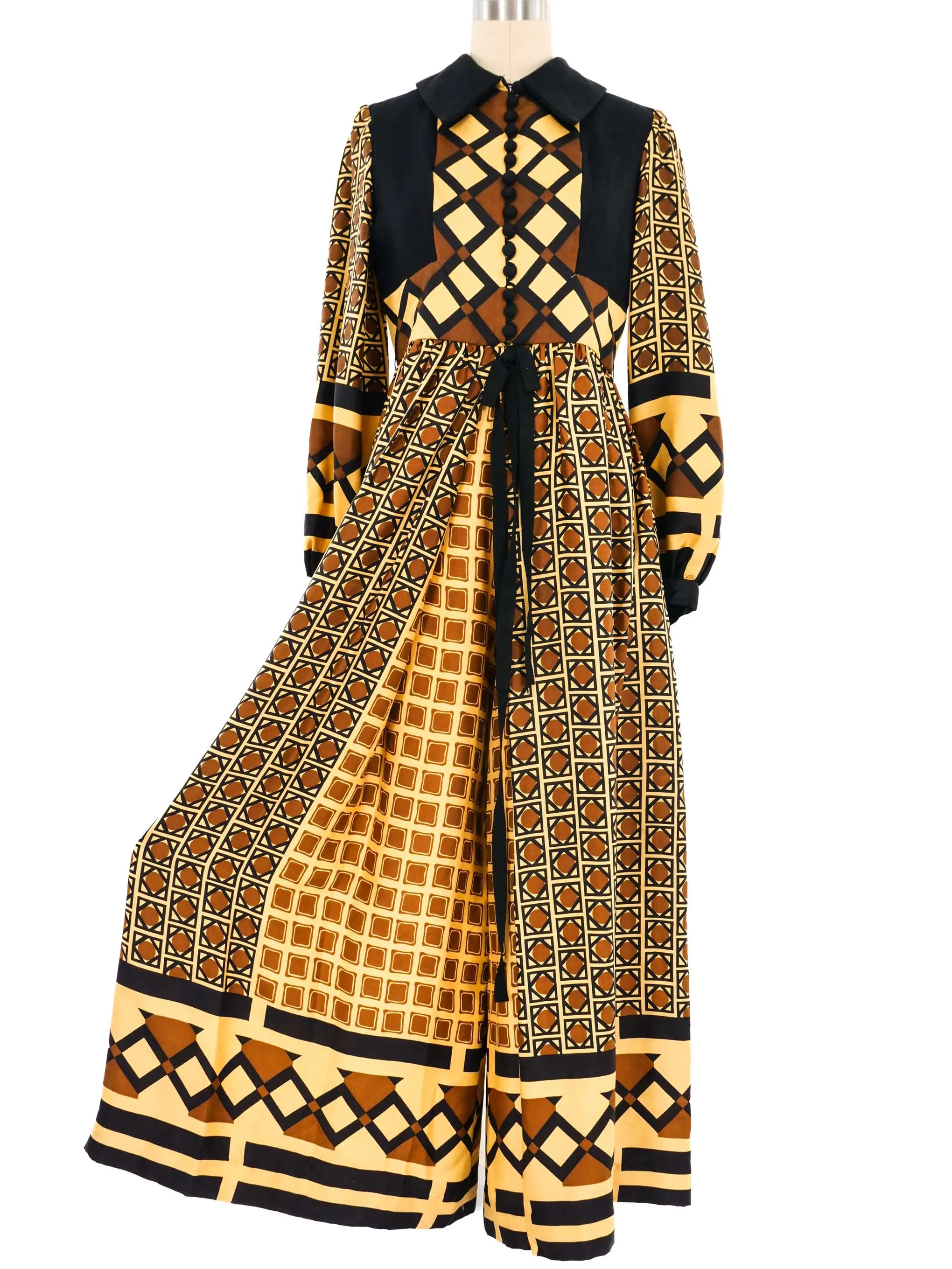 1960s Oscar de la Renta Printed Silk Palazzo Pant Jumpsuit