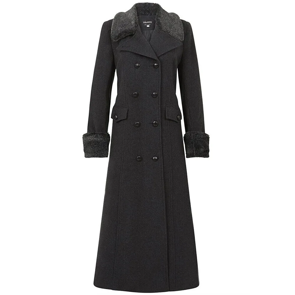 Alexa Wool Blend Faux Fur Trim Maxi Coat