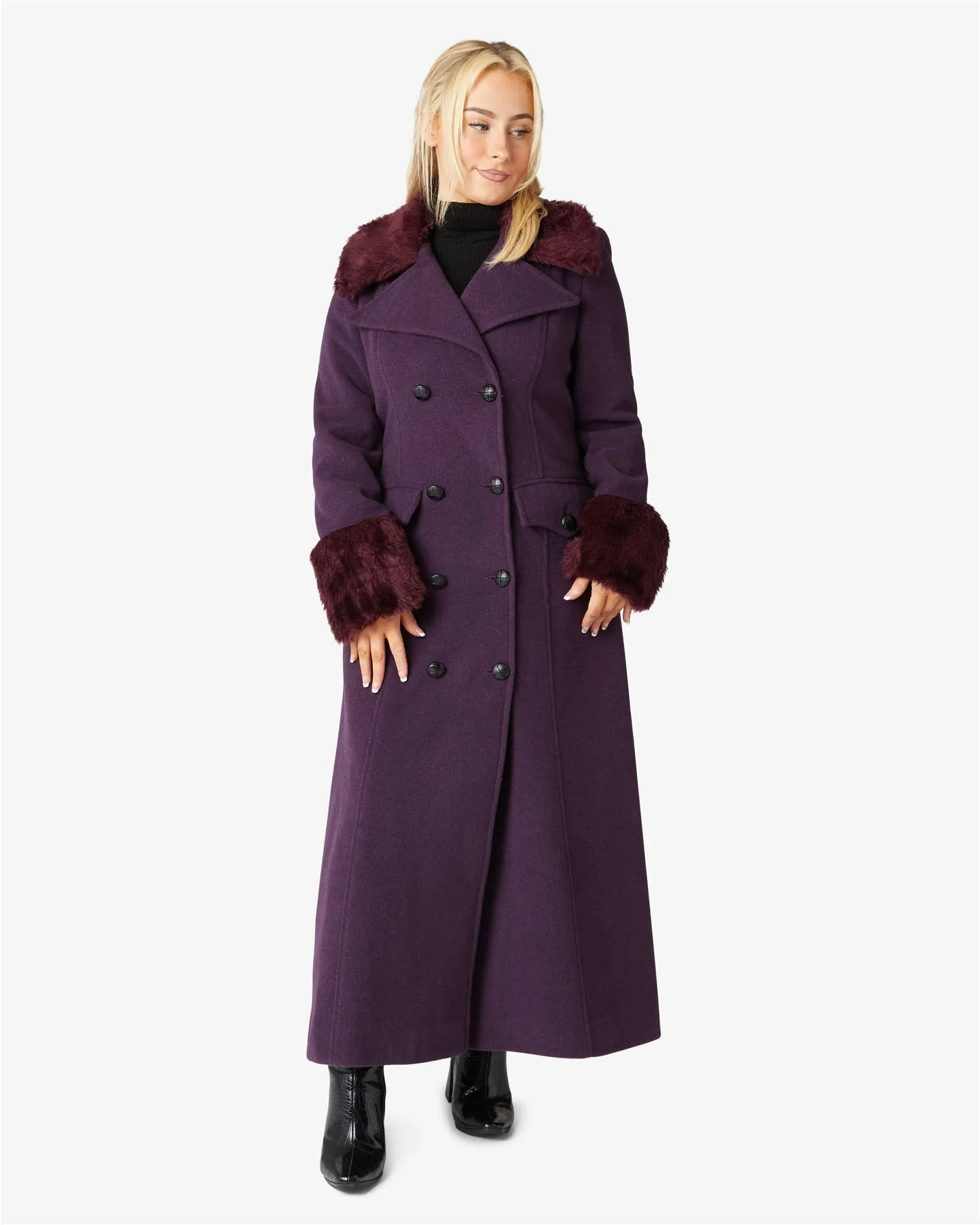 Alexa Wool Blend Faux Fur Trim Maxi Coat