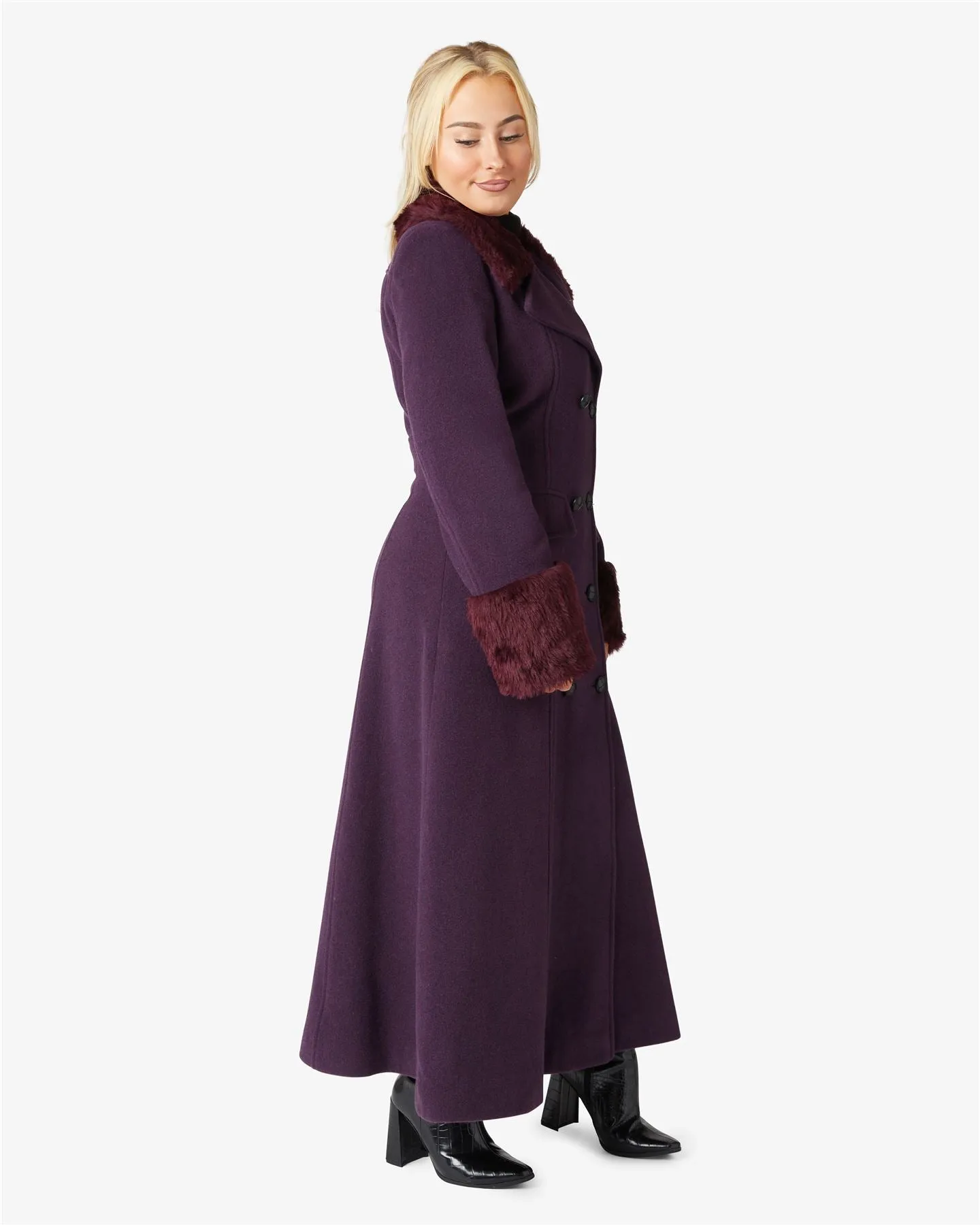 Alexa Wool Blend Faux Fur Trim Maxi Coat