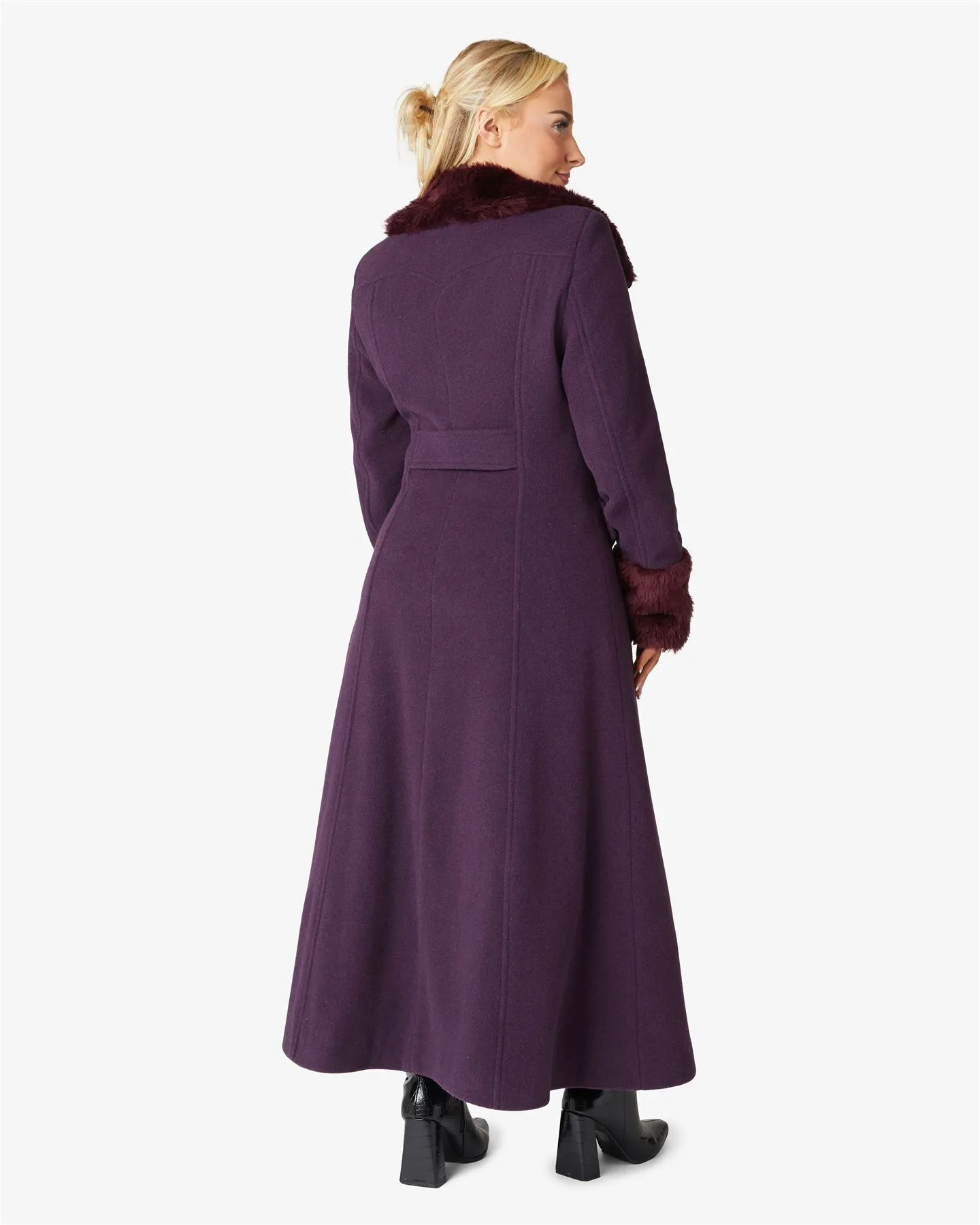 Alexa Wool Blend Faux Fur Trim Maxi Coat