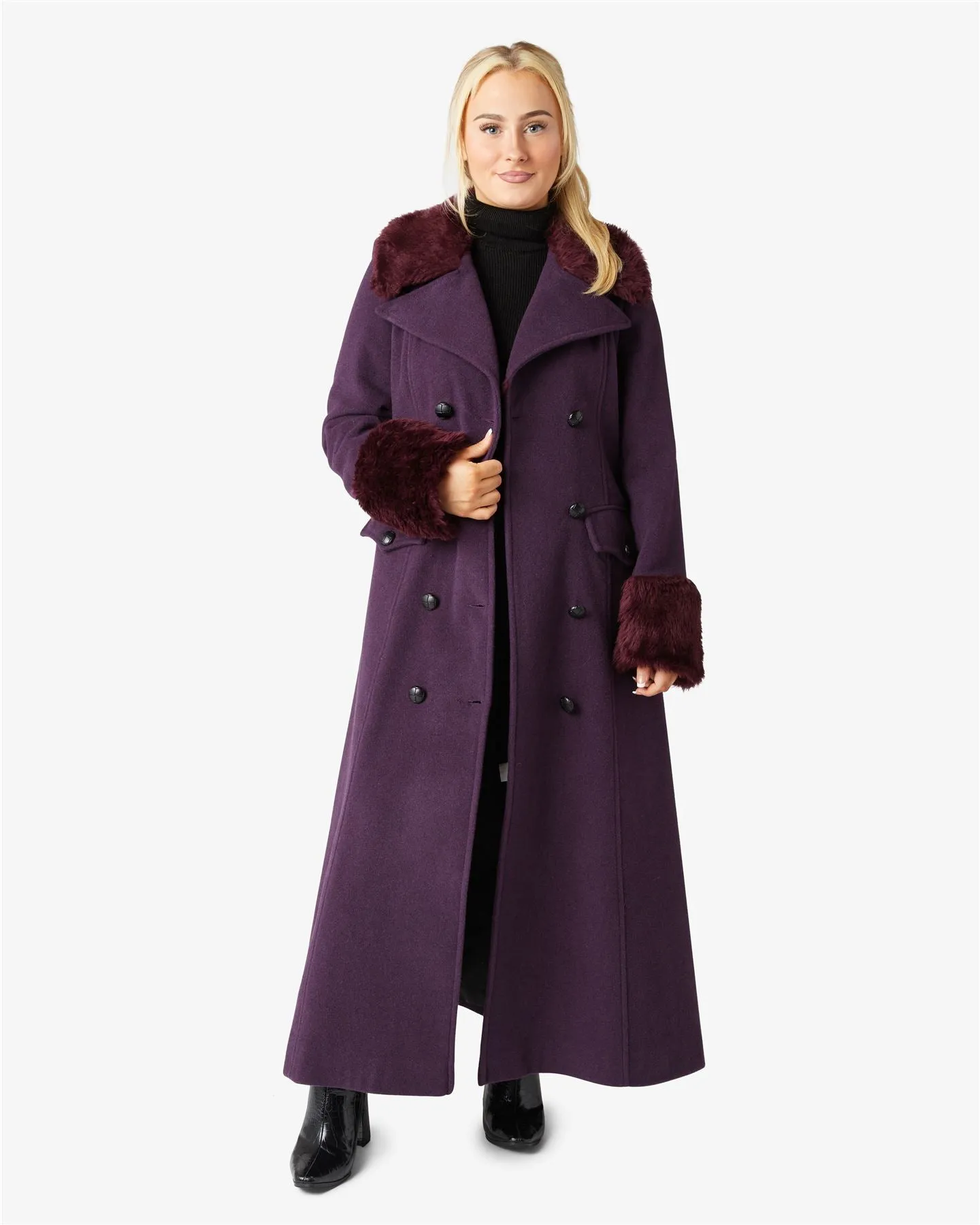 Alexa Wool Blend Faux Fur Trim Maxi Coat