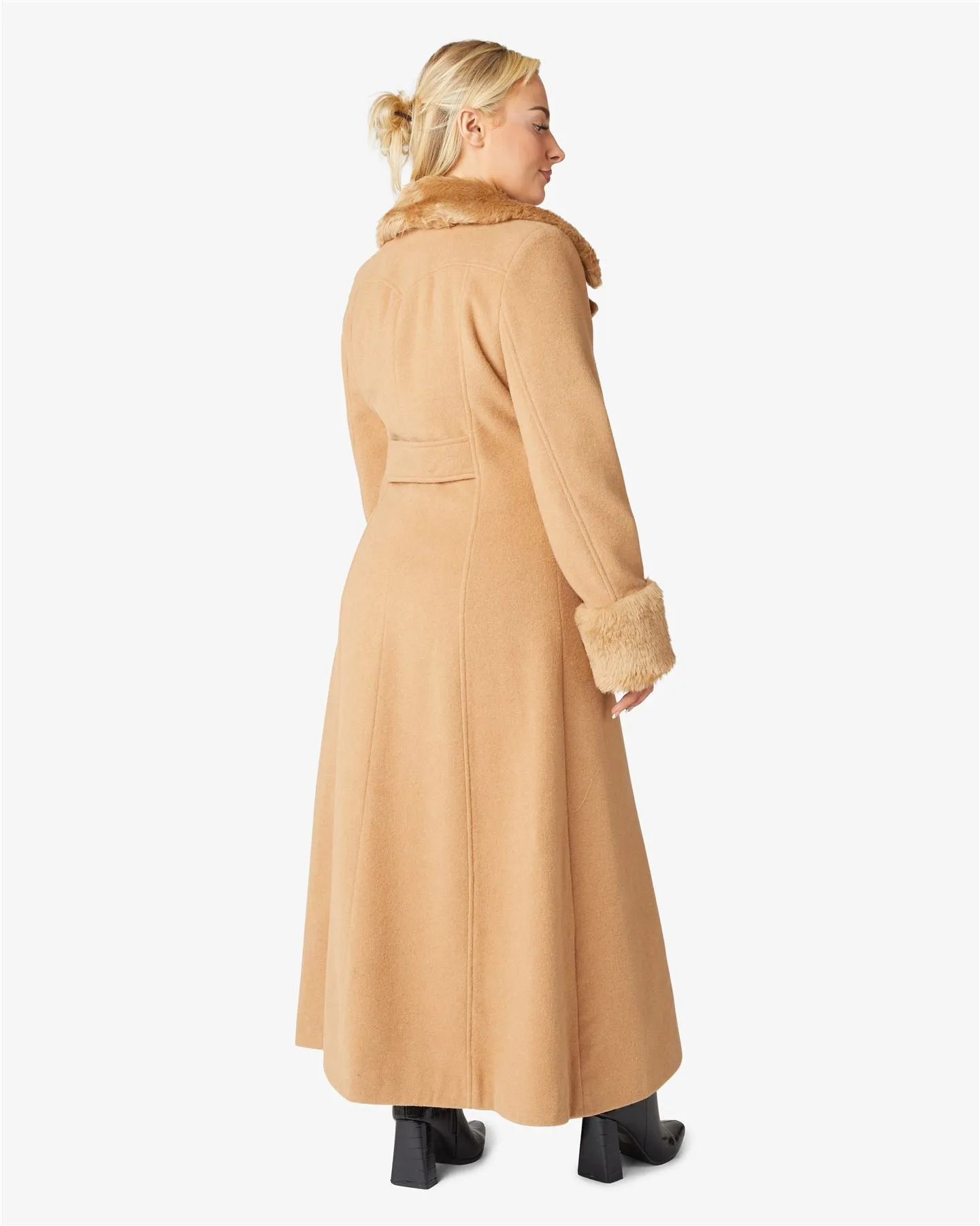 Alexa Wool Blend Faux Fur Trim Maxi Coat