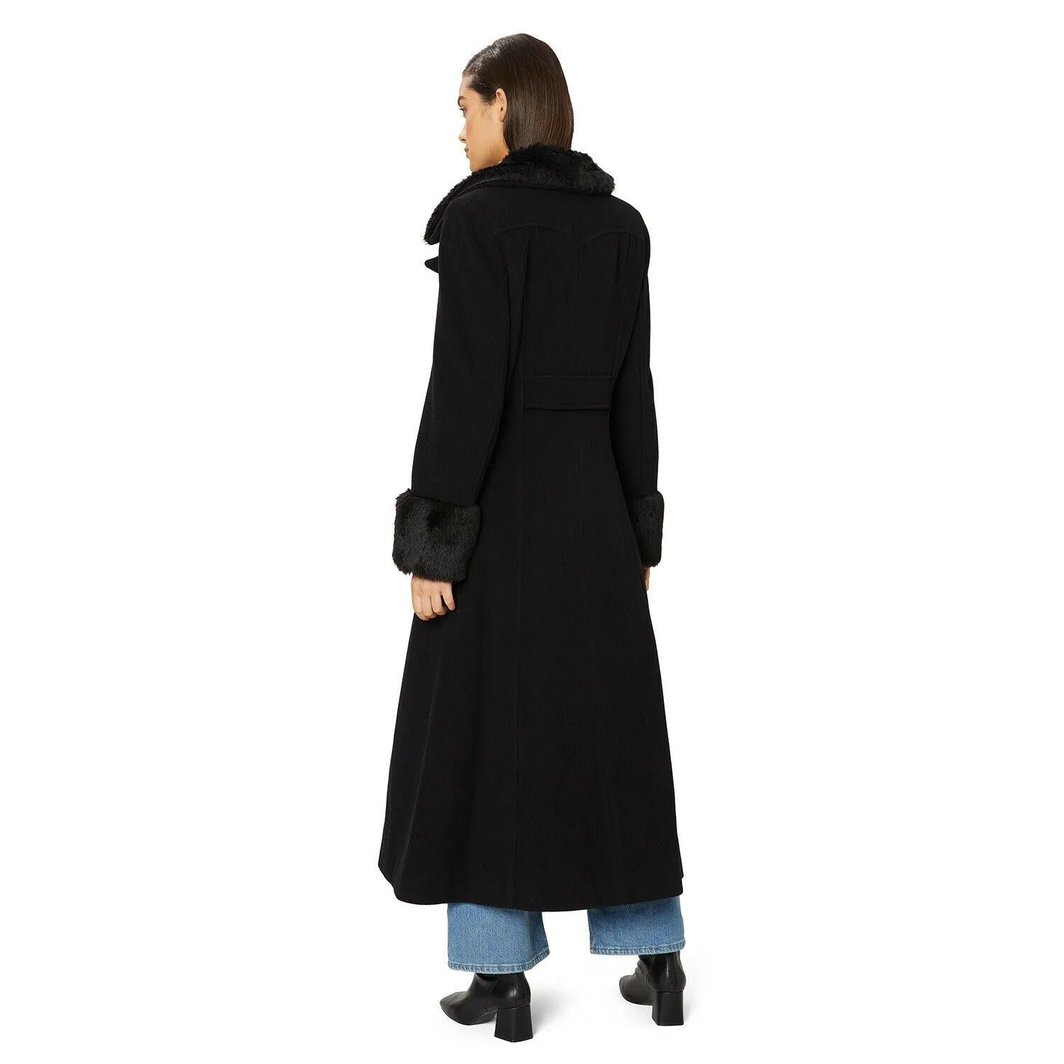 Alexa Wool Blend Faux Fur Trim Maxi Coat