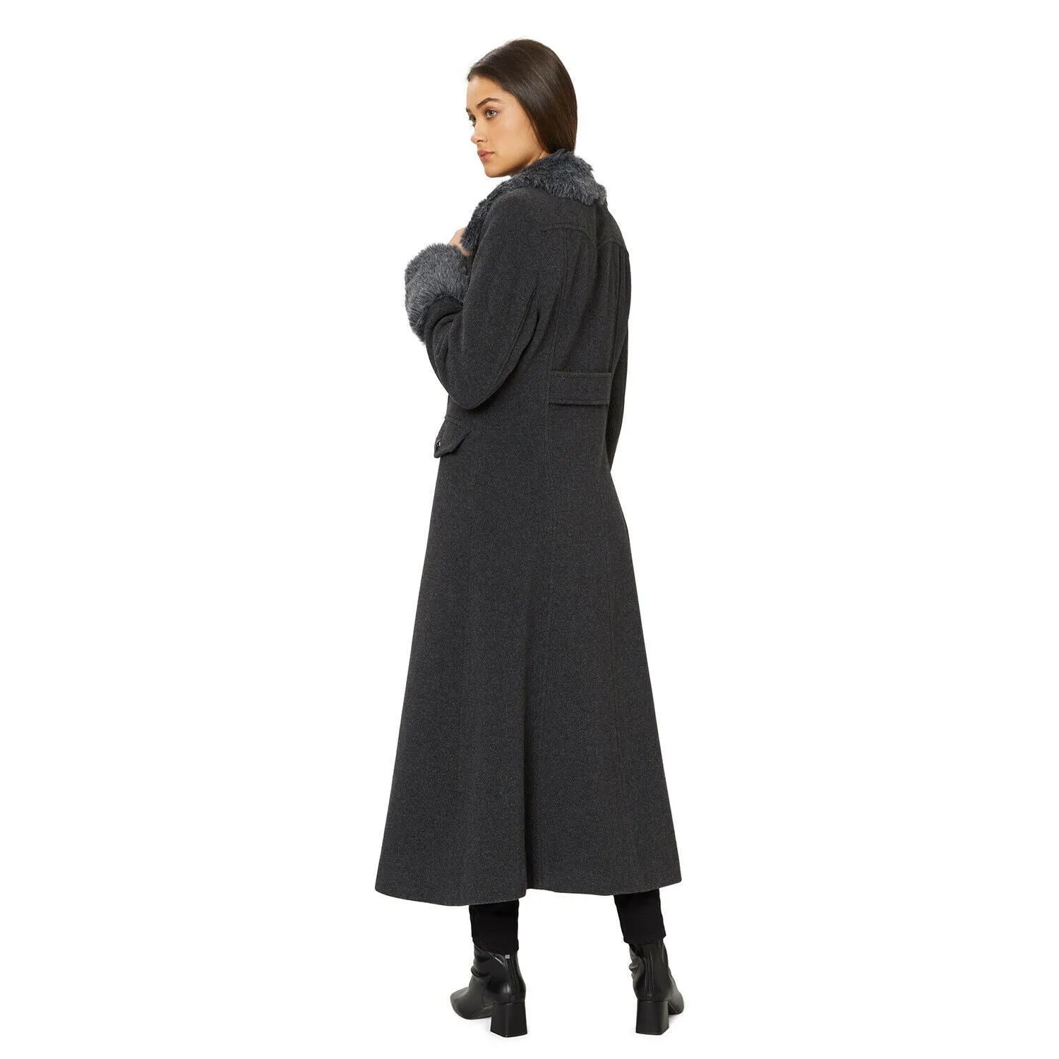 Alexa Wool Blend Faux Fur Trim Maxi Coat