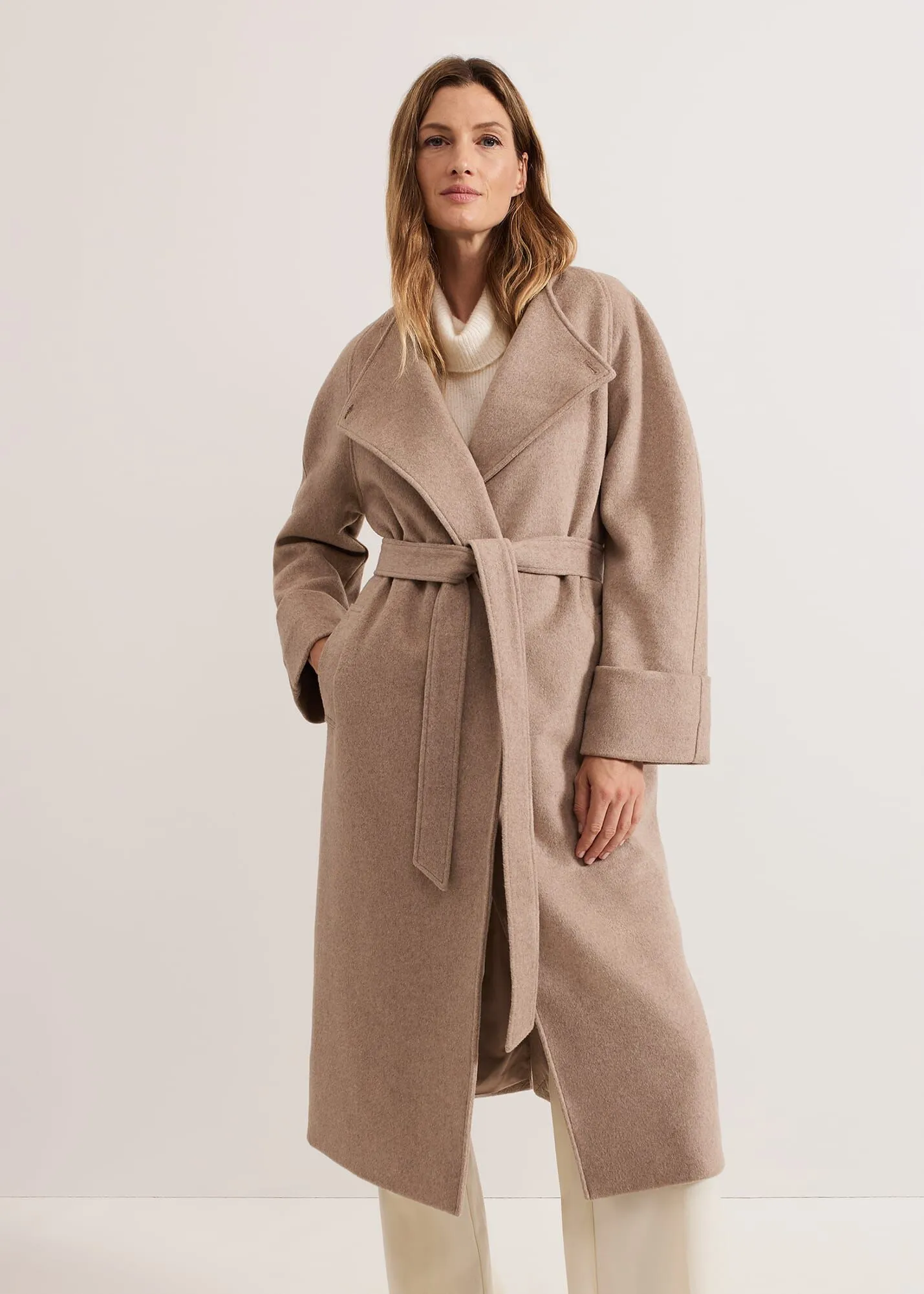 Aoife Collarless Wool Wrap Midi Coat