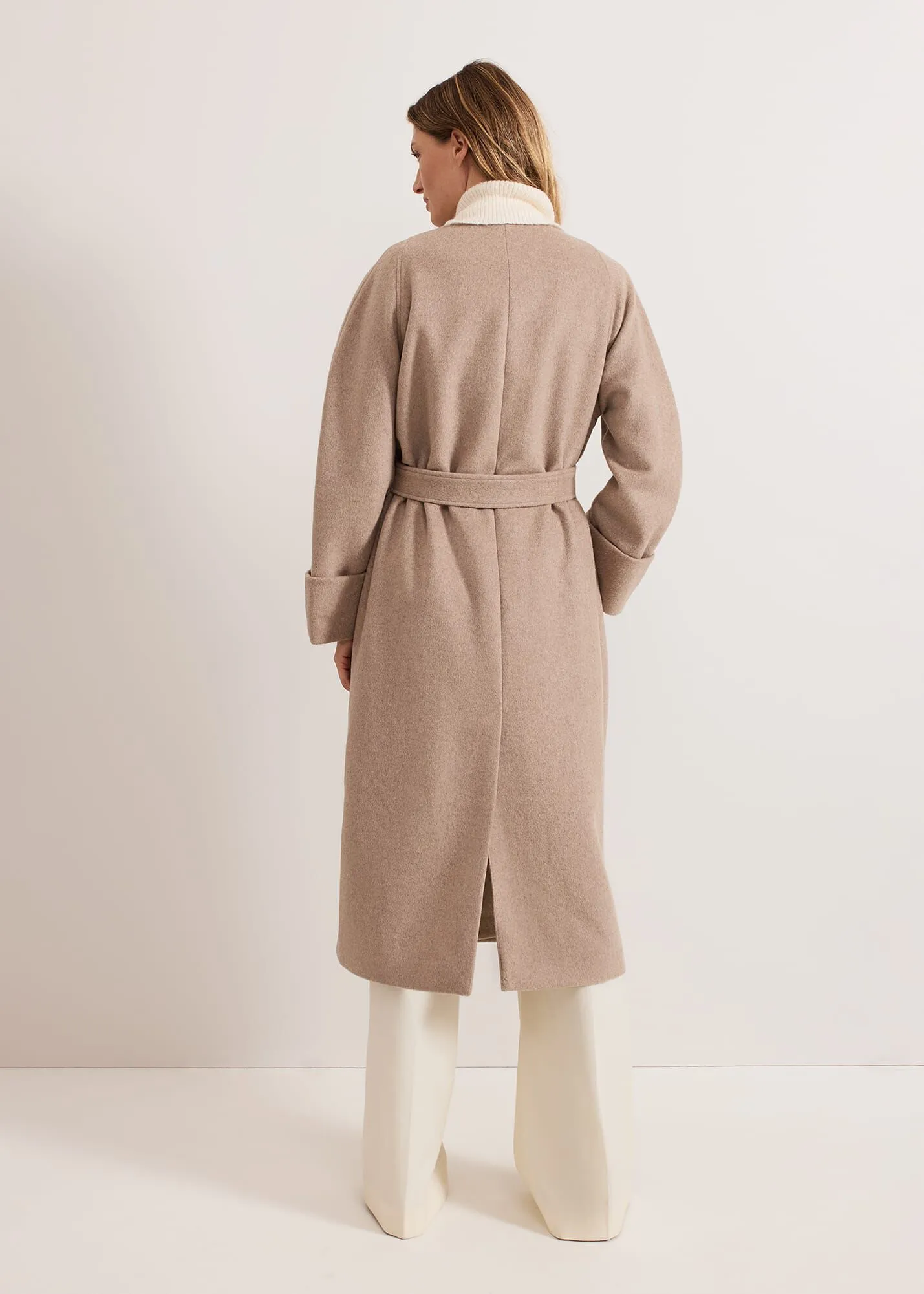 Aoife Collarless Wool Wrap Midi Coat