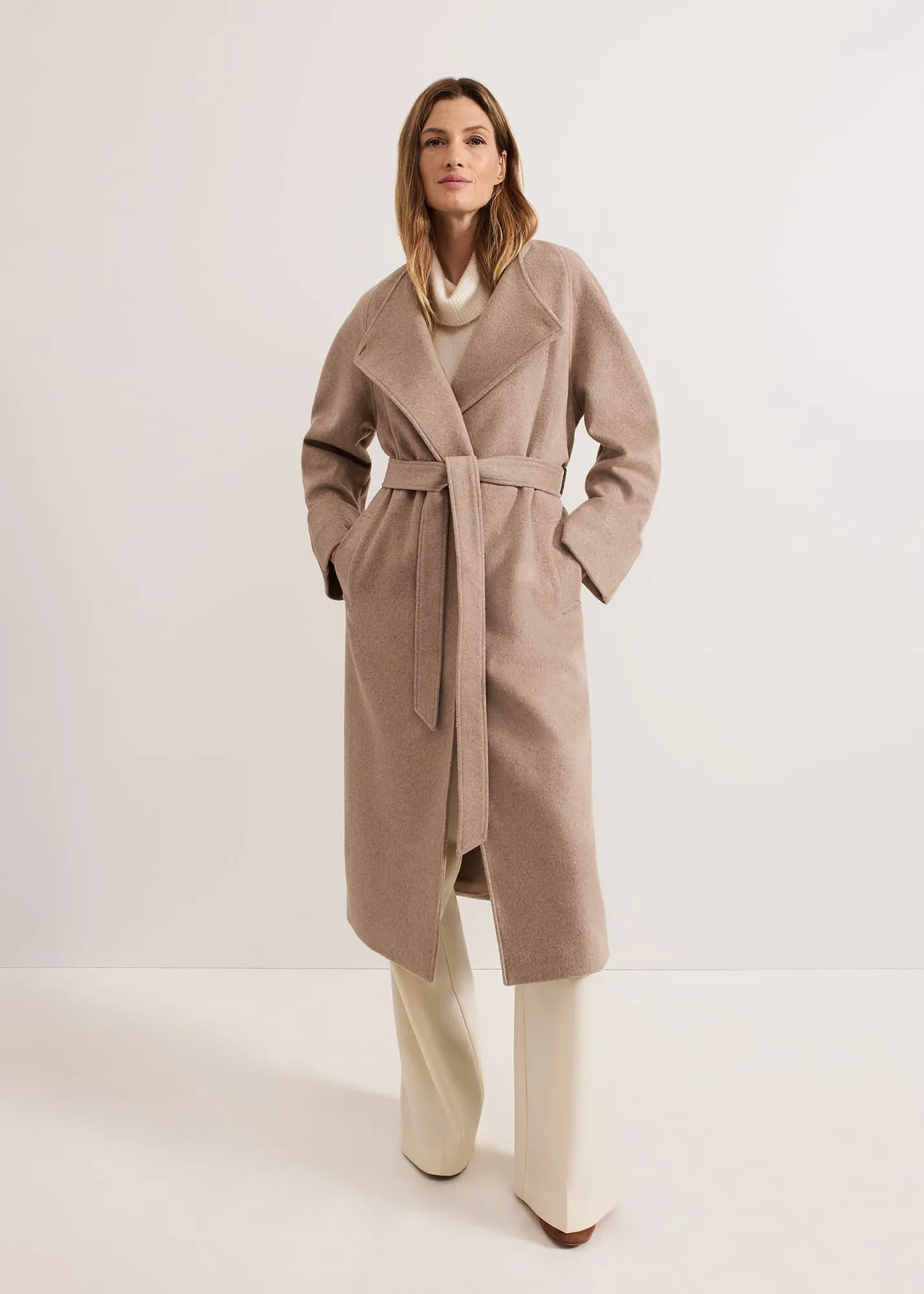 Aoife Collarless Wool Wrap Midi Coat