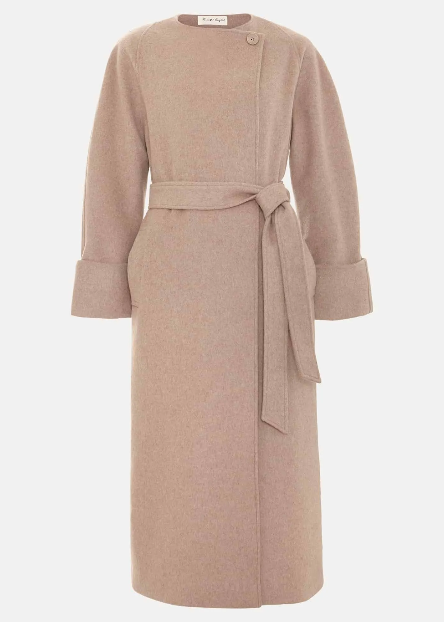 Aoife Collarless Wool Wrap Midi Coat