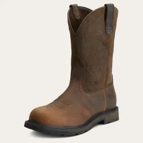 Ariat Mens Round Toe Groundbreaker Steel Toe Work Boot- Brown Oiled Leather