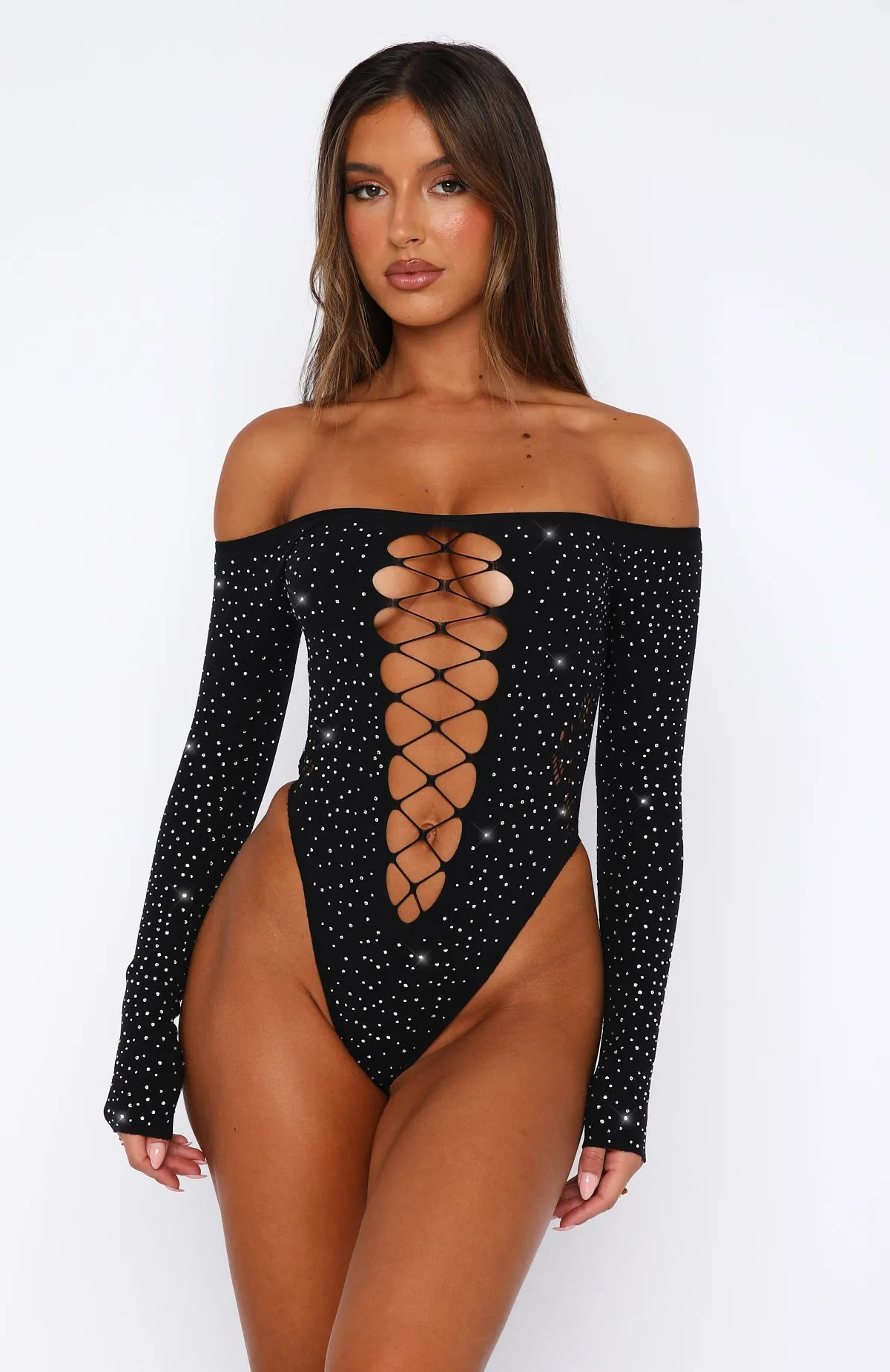 Atmosphere Embellished Long Sleeve Bodysuit Black