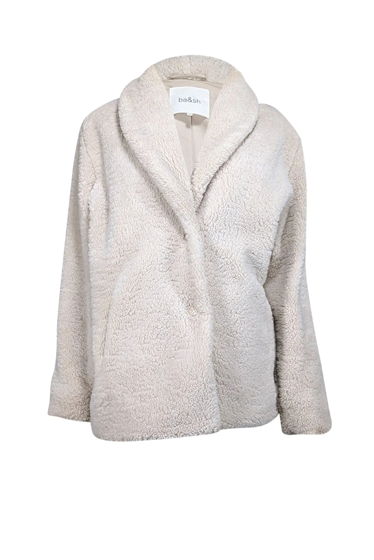 Ba&sh - Cream Faux Shearling Shawl Collar Coat Sz 2