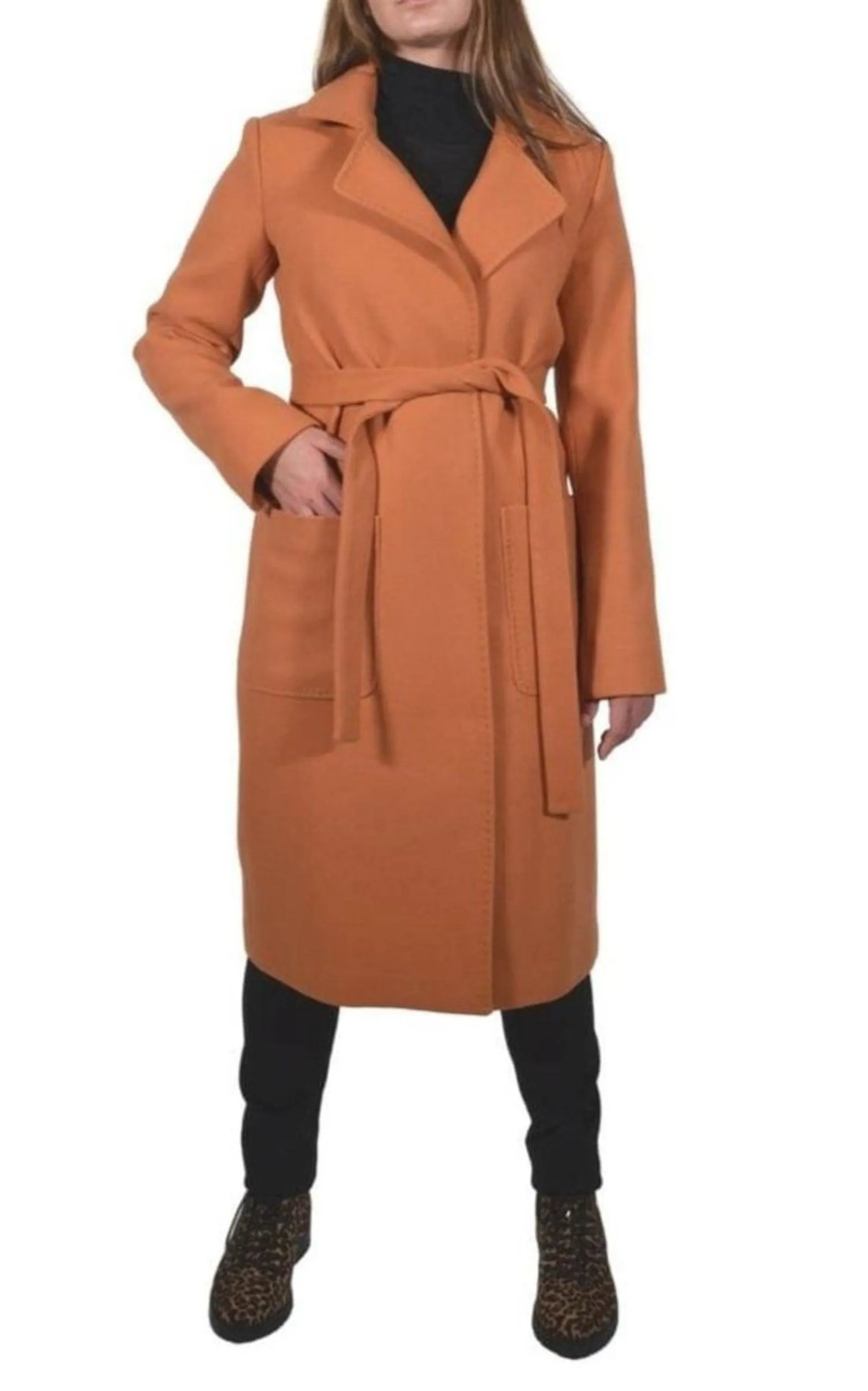 Belted Wool Blend Long Coat