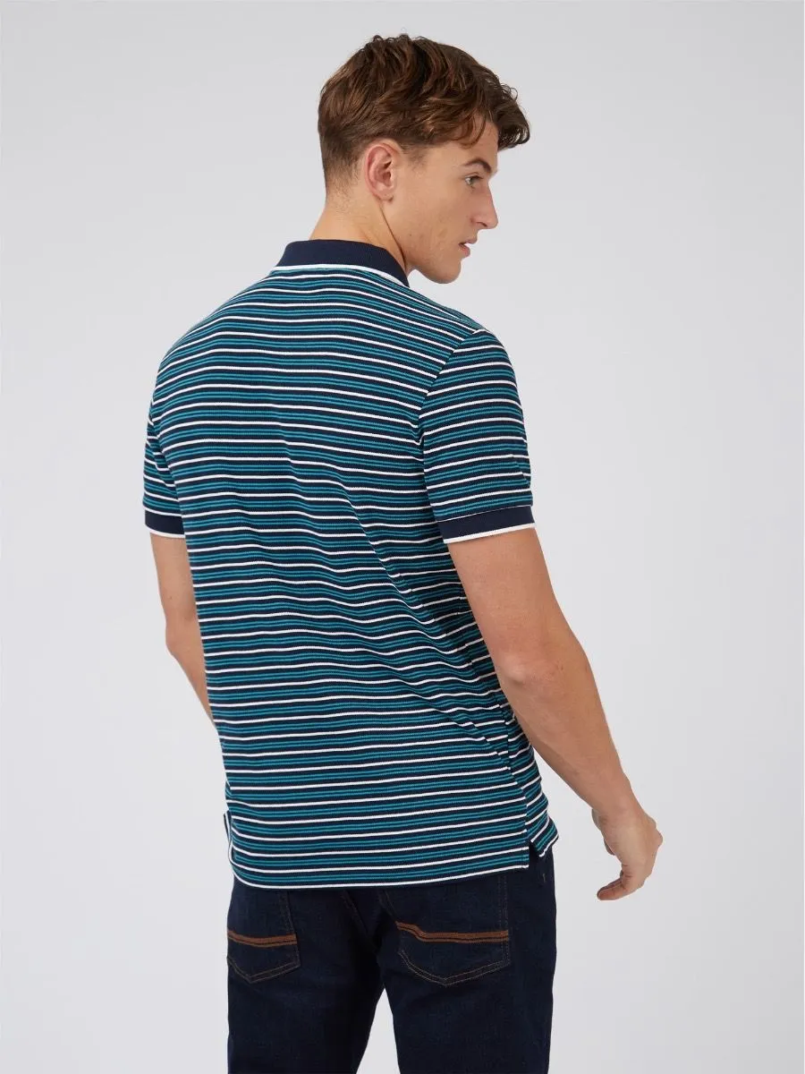 Ben Sherman Stripe Short Sleeve Polo Shirt Dark Navy