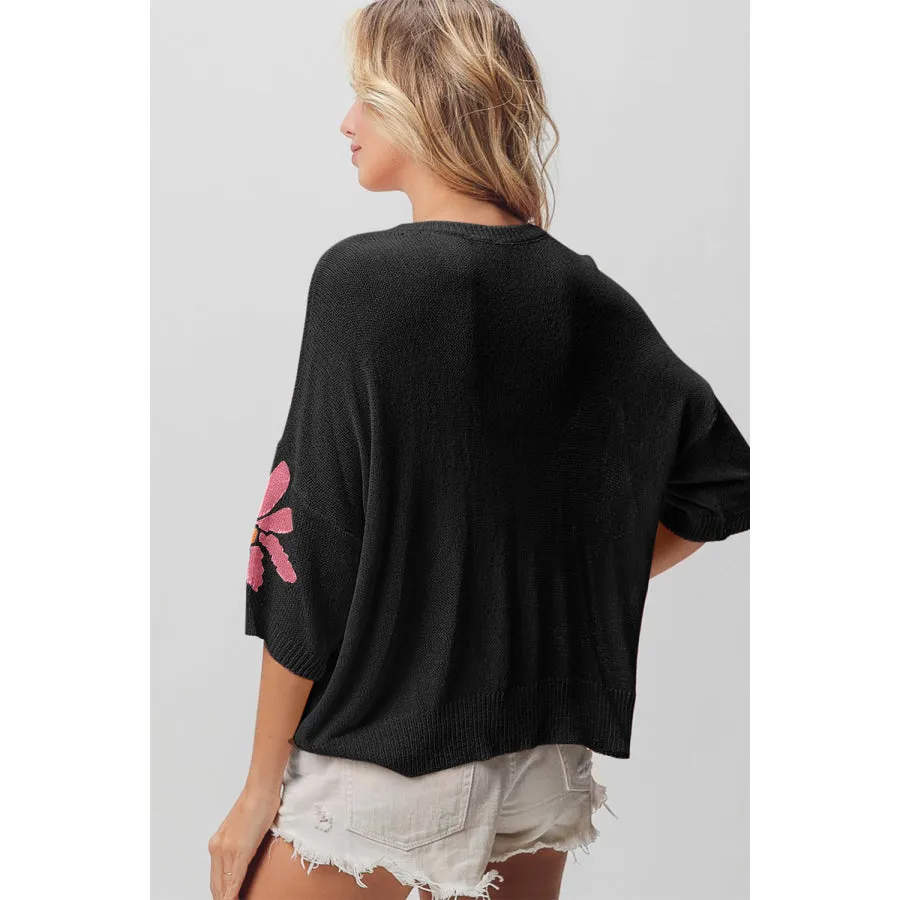 BiBi Floral Pattern Cropped Sweater