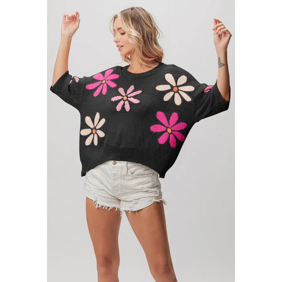 BiBi Floral Pattern Cropped Sweater