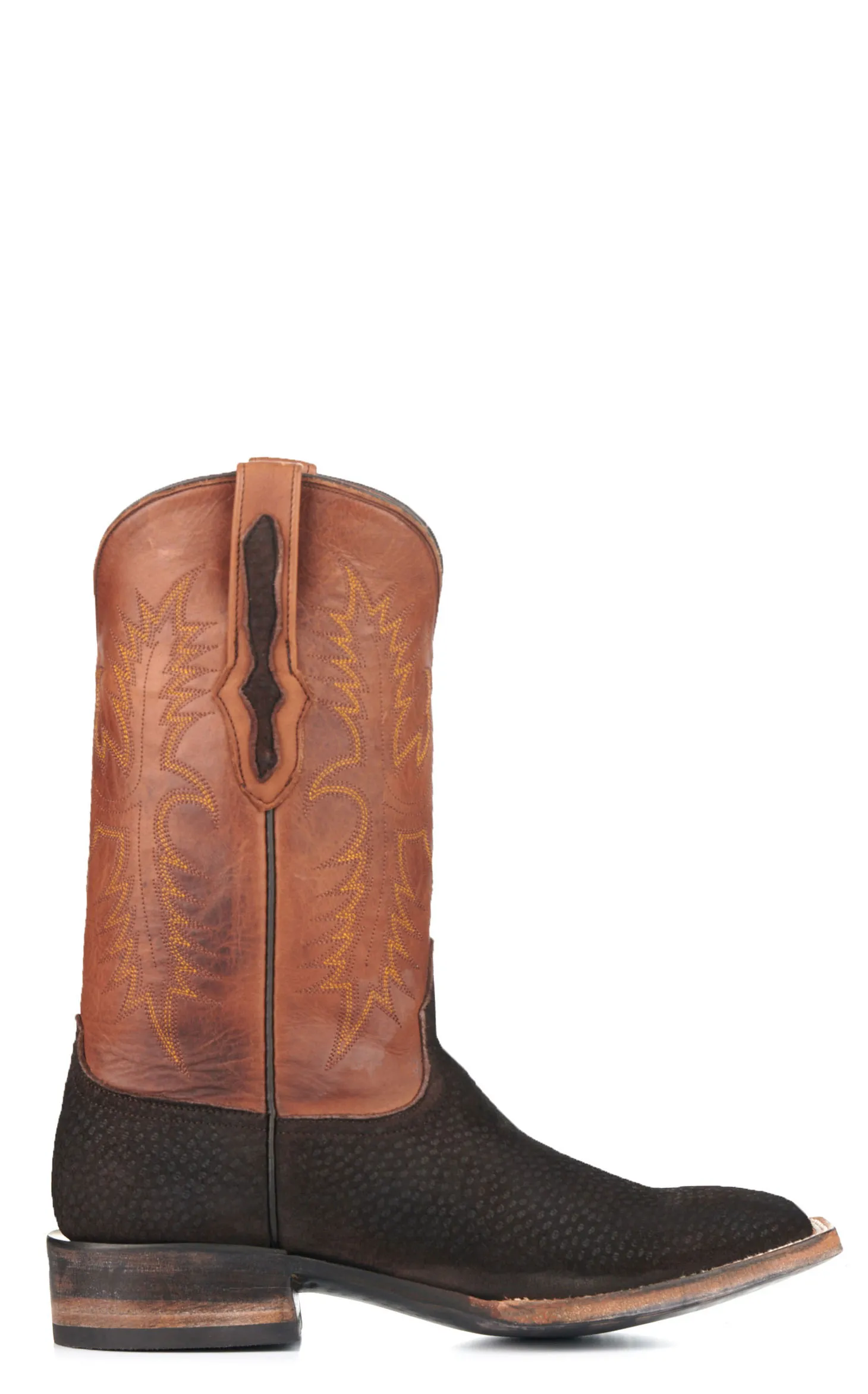 Black Jack Men's Burnished Peanut and Chocolate Capybara Wide Square Toe Exotic Cowboy Boots