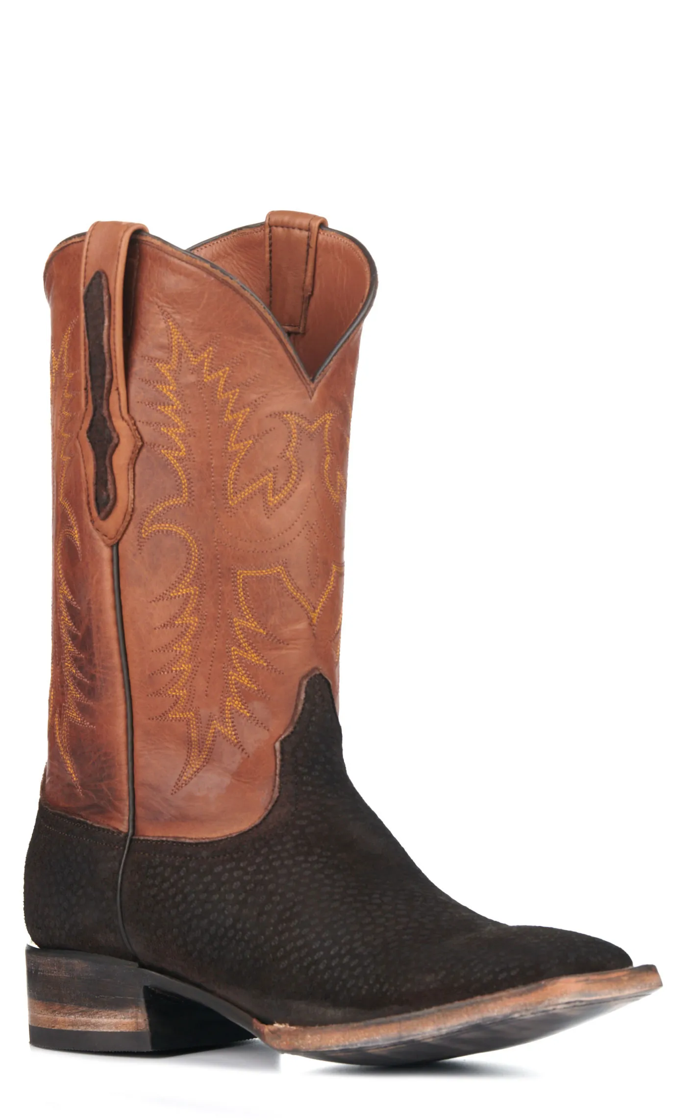 Black Jack Men's Burnished Peanut and Chocolate Capybara Wide Square Toe Exotic Cowboy Boots