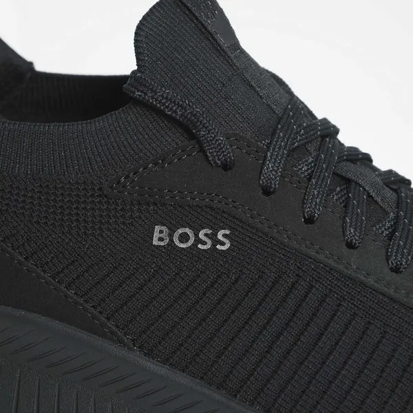 BOSS SHOES & ACCESSORIES Boss Sock Trainers with Knitted Upper and Fishbone Sole - Black