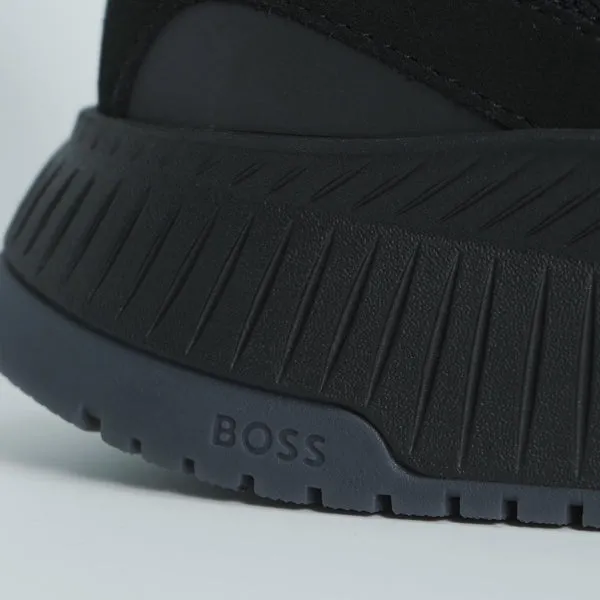 BOSS SHOES & ACCESSORIES Boss Sock Trainers with Knitted Upper and Fishbone Sole - Black