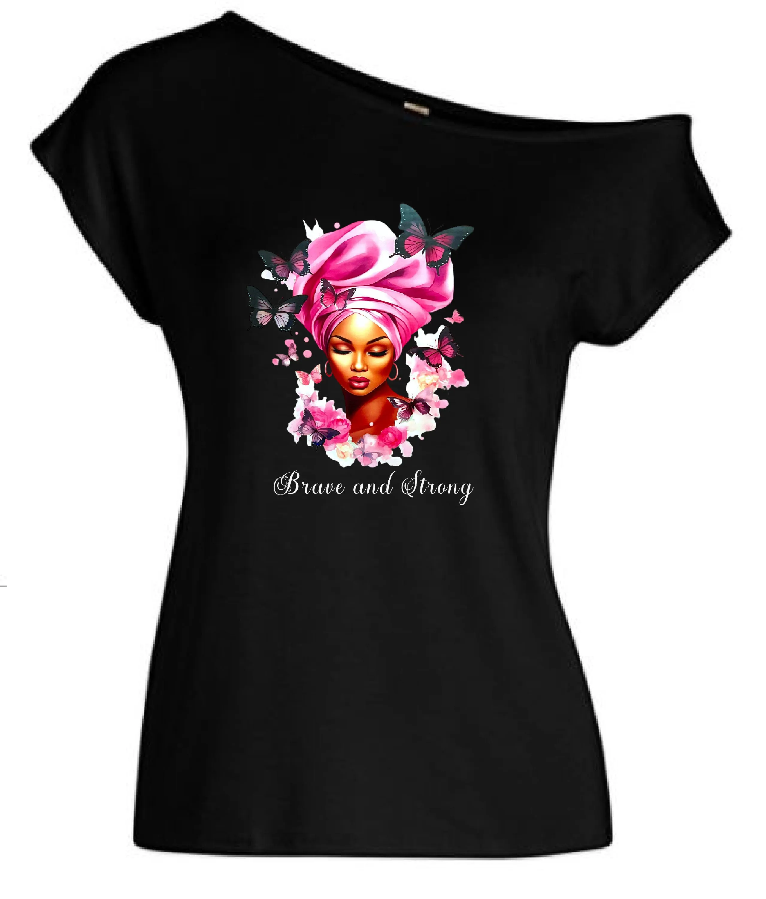 Brave & Strong Breast Cancer Awareness Off Shoulder Tee