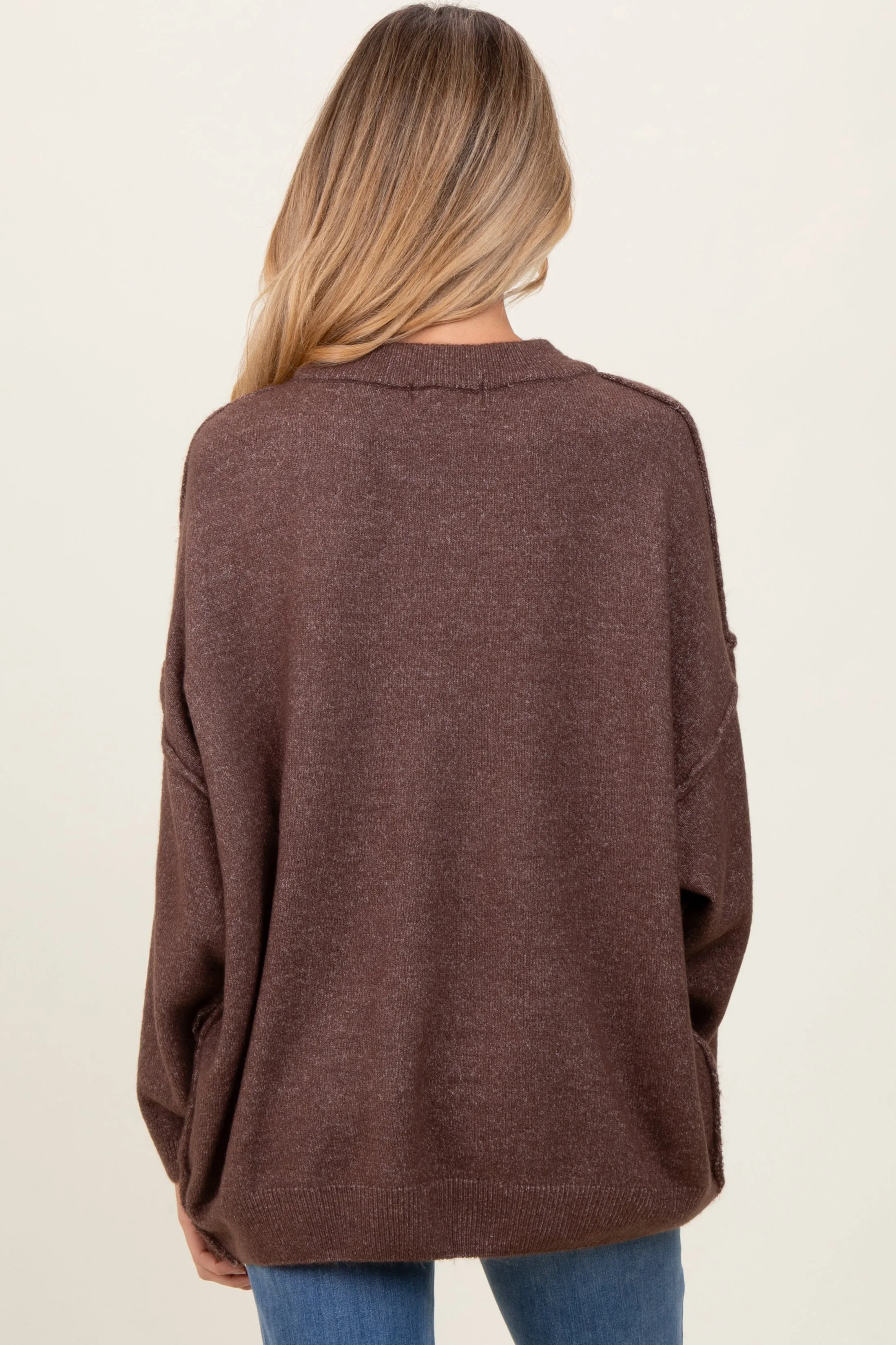 Brown Oversized Crewneck Melange Knit Maternity Sweater