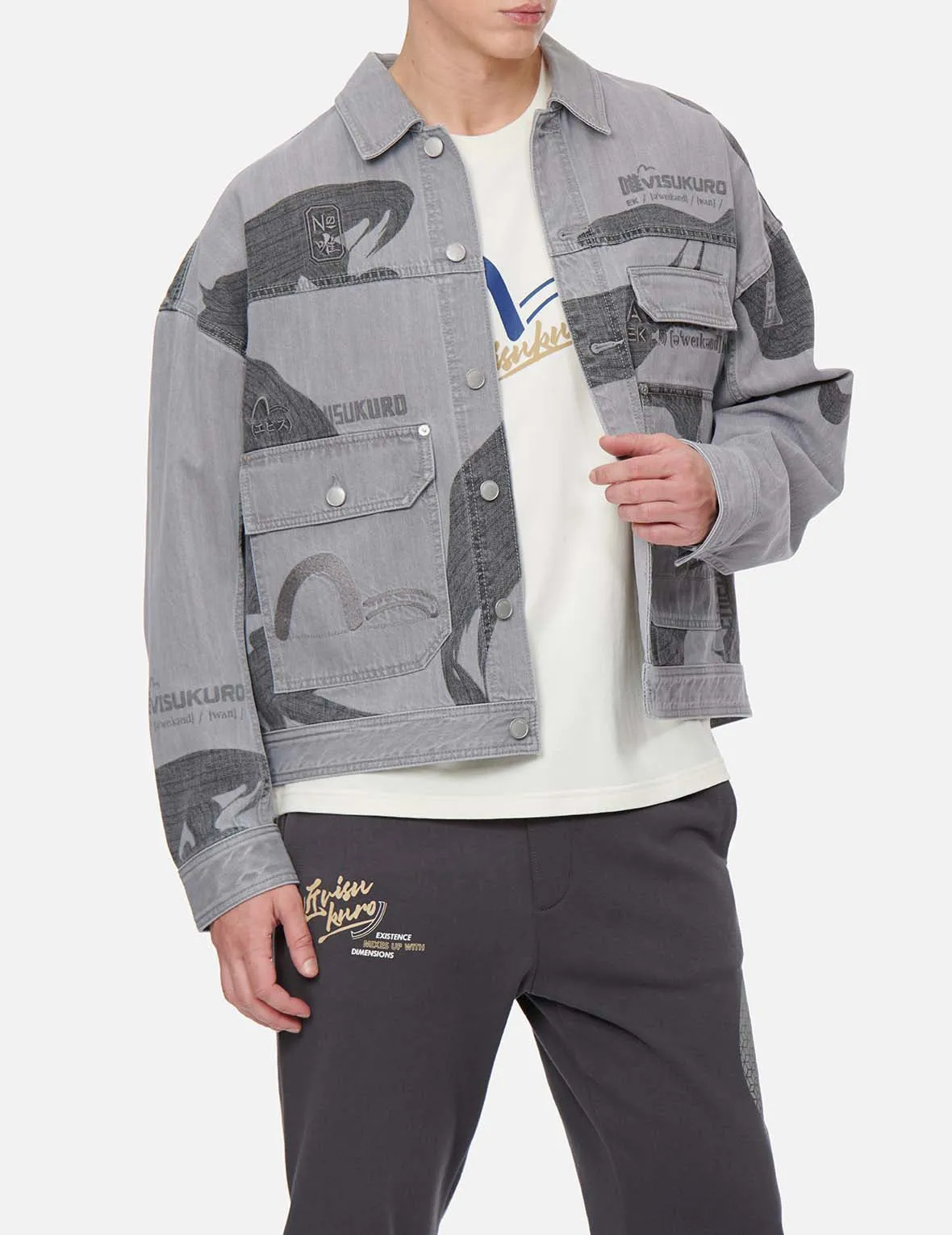 Brushstroke Kanji and Multi-Logo Denim Jacket