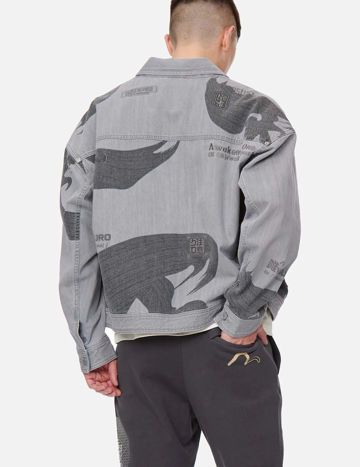 Brushstroke Kanji and Multi-Logo Denim Jacket