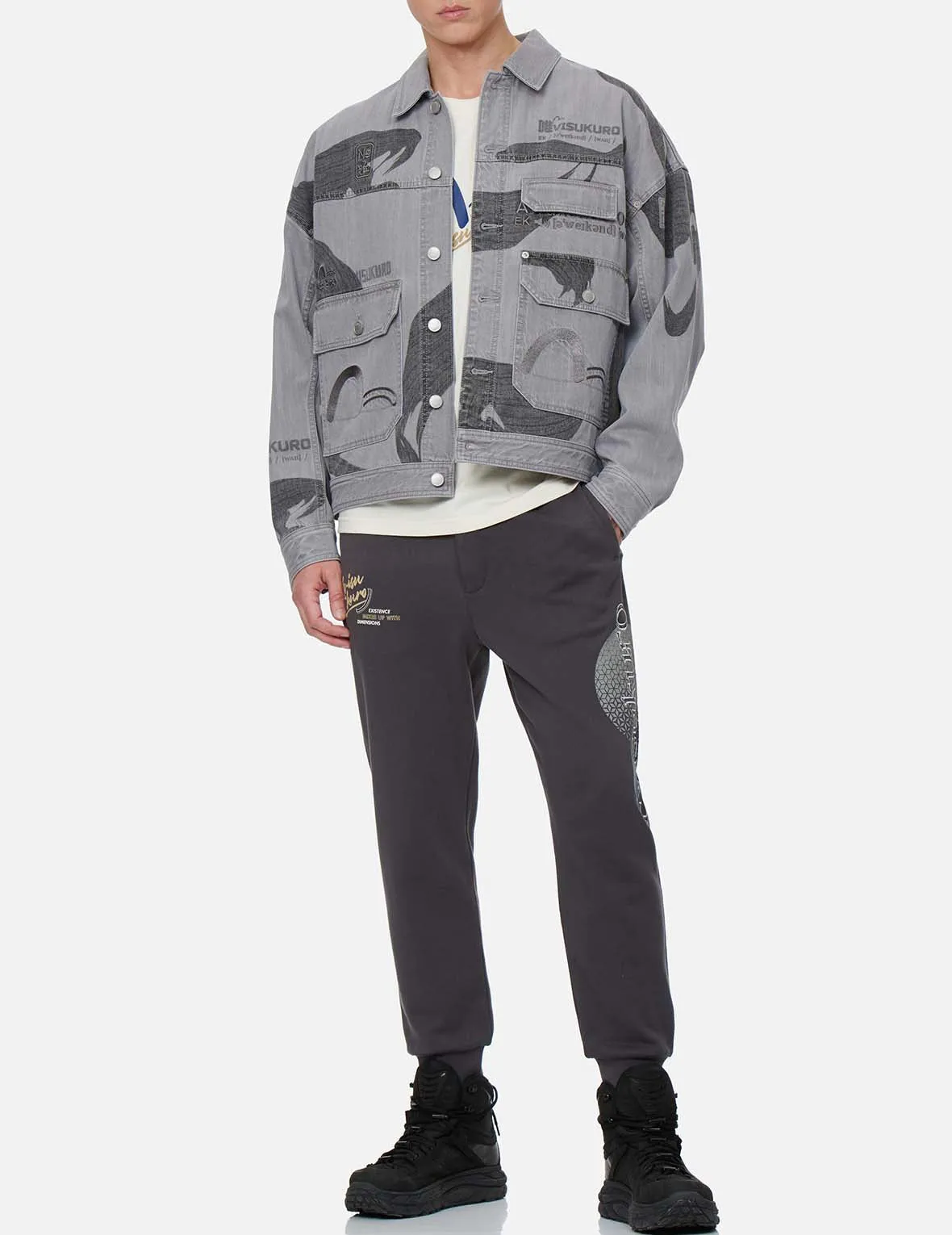 Brushstroke Kanji and Multi-Logo Denim Jacket