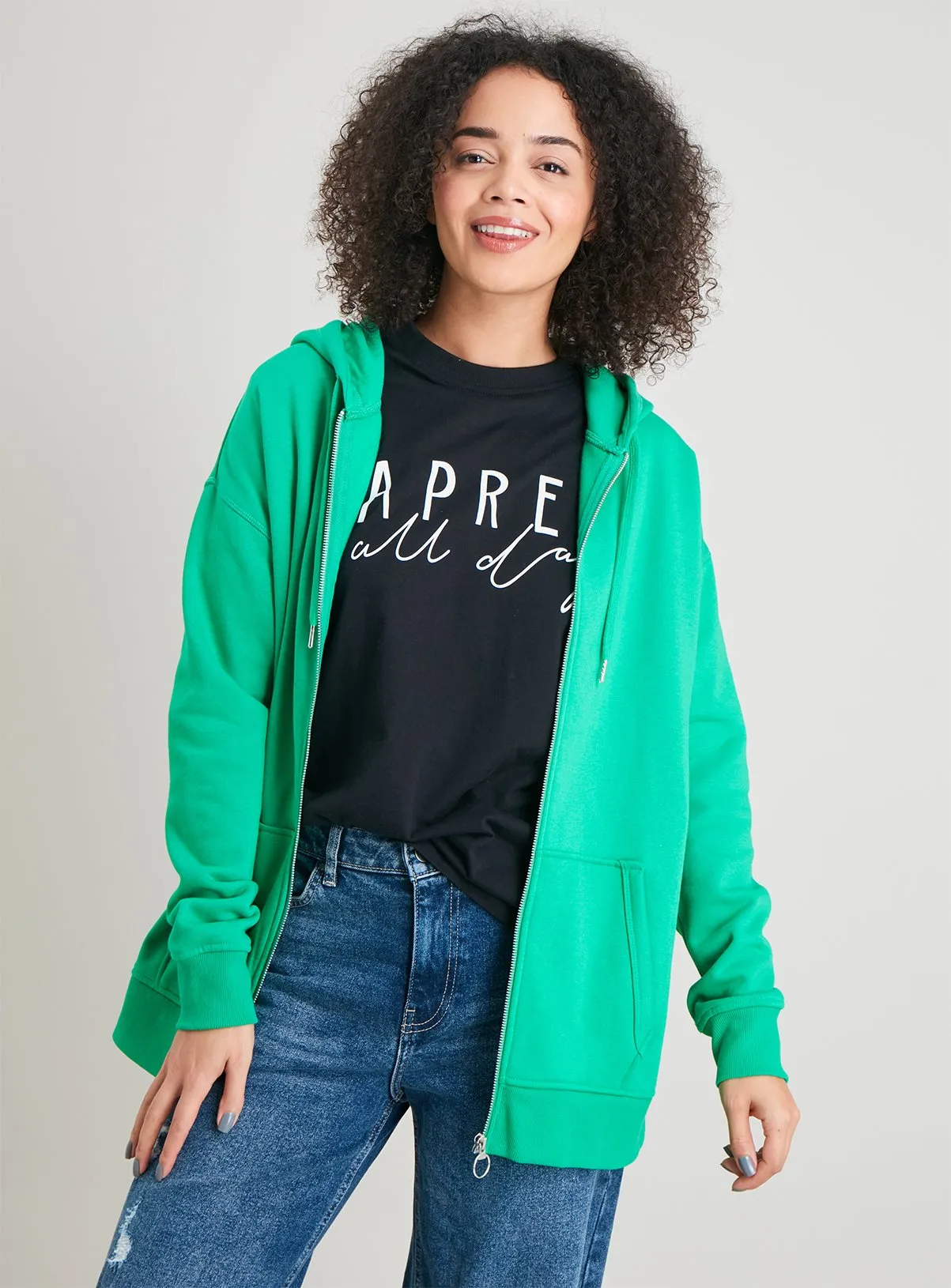 Buy Green Zip-Through Longline Hoodie S | Hoodies and sweatshirts | Tu