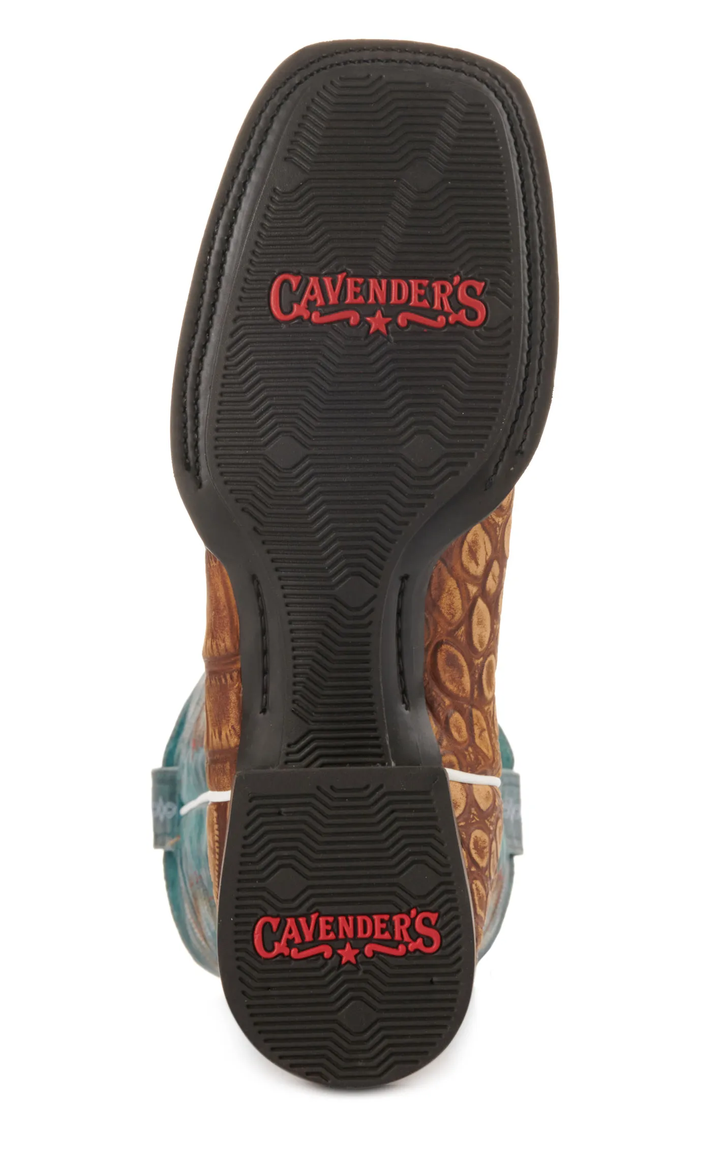 Cavender's Men's Intrepid Turquoise and Rustic Tan Alligator Print Wide Square Toe Cowboy Boot