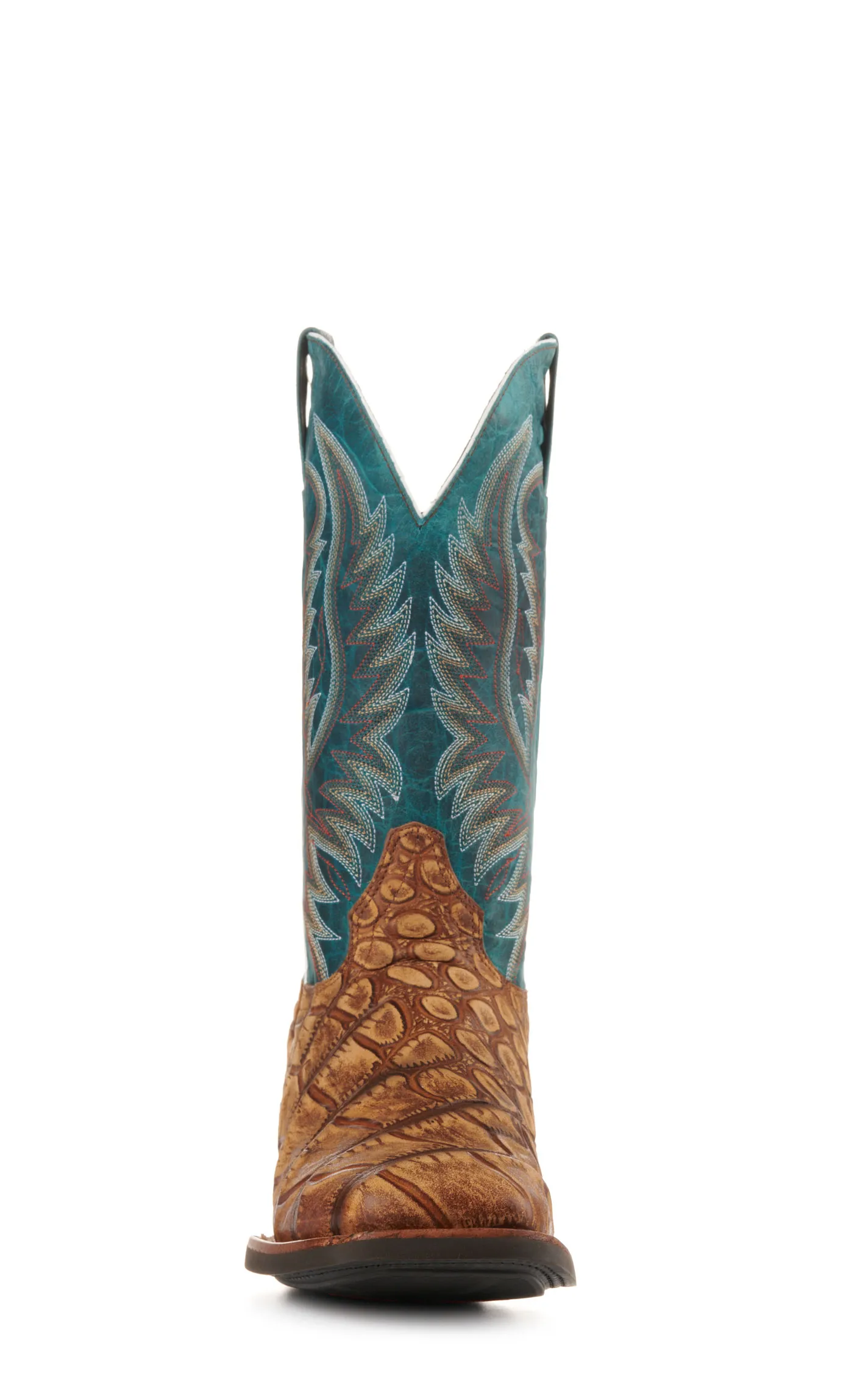 Cavender's Men's Intrepid Turquoise and Rustic Tan Alligator Print Wide Square Toe Cowboy Boot