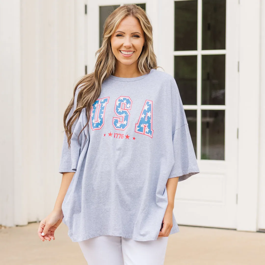 Celebrate America Boyfriend Tee, Heather Gray