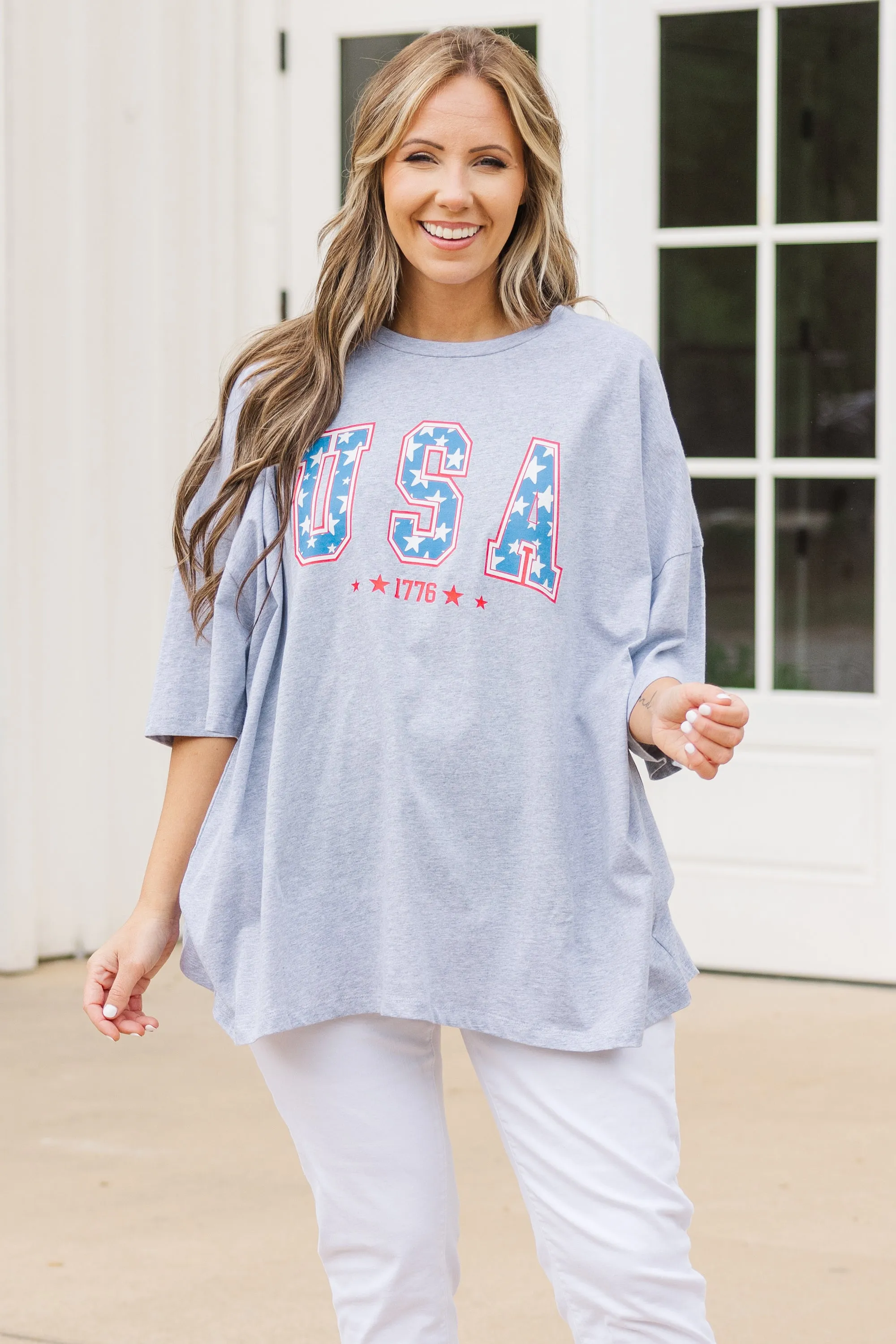 Celebrate America Boyfriend Tee, Heather Gray