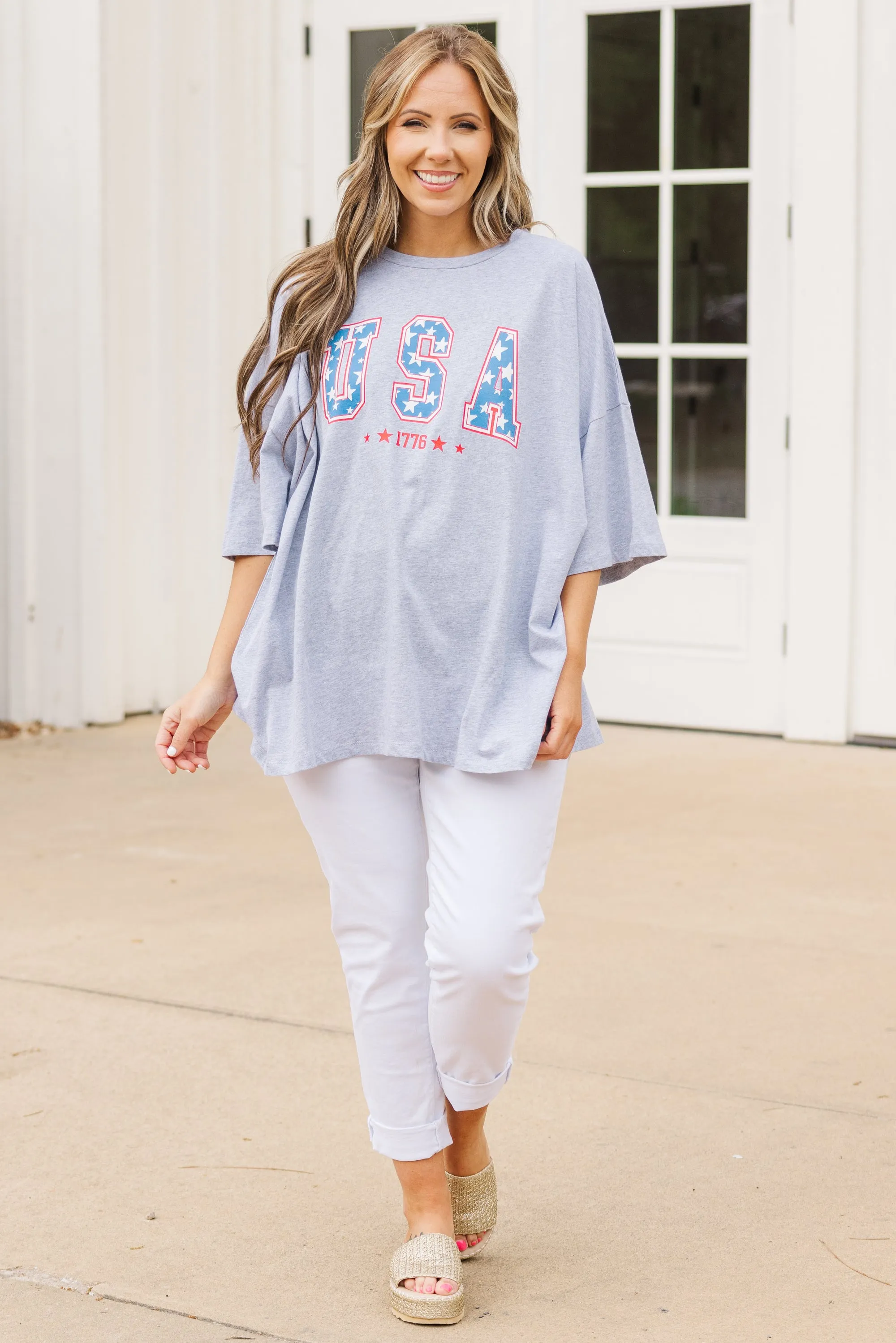 Celebrate America Boyfriend Tee, Heather Gray