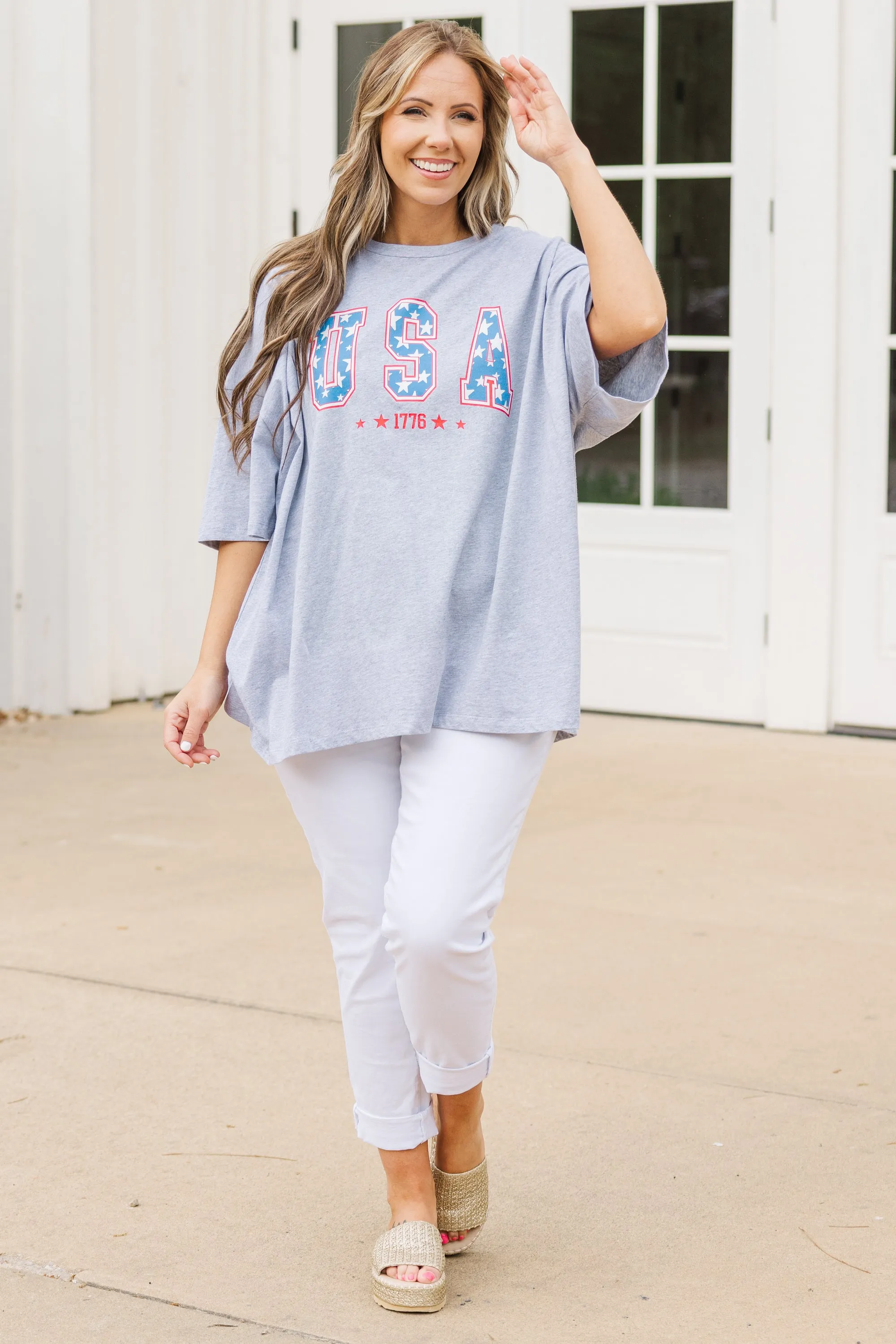 Celebrate America Boyfriend Tee, Heather Gray