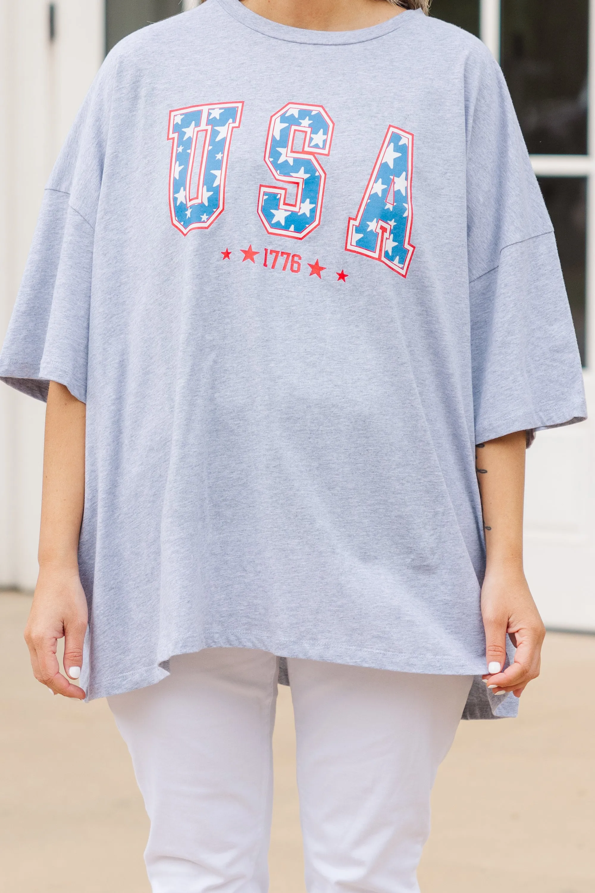 Celebrate America Boyfriend Tee, Heather Gray