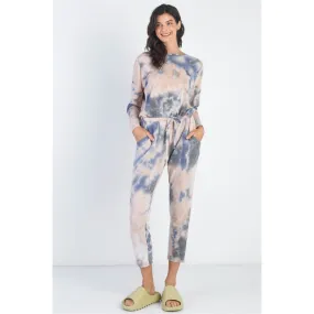 Cherish Apparel Tie-Dye Round Neck Long Sleeve Jumpsuit