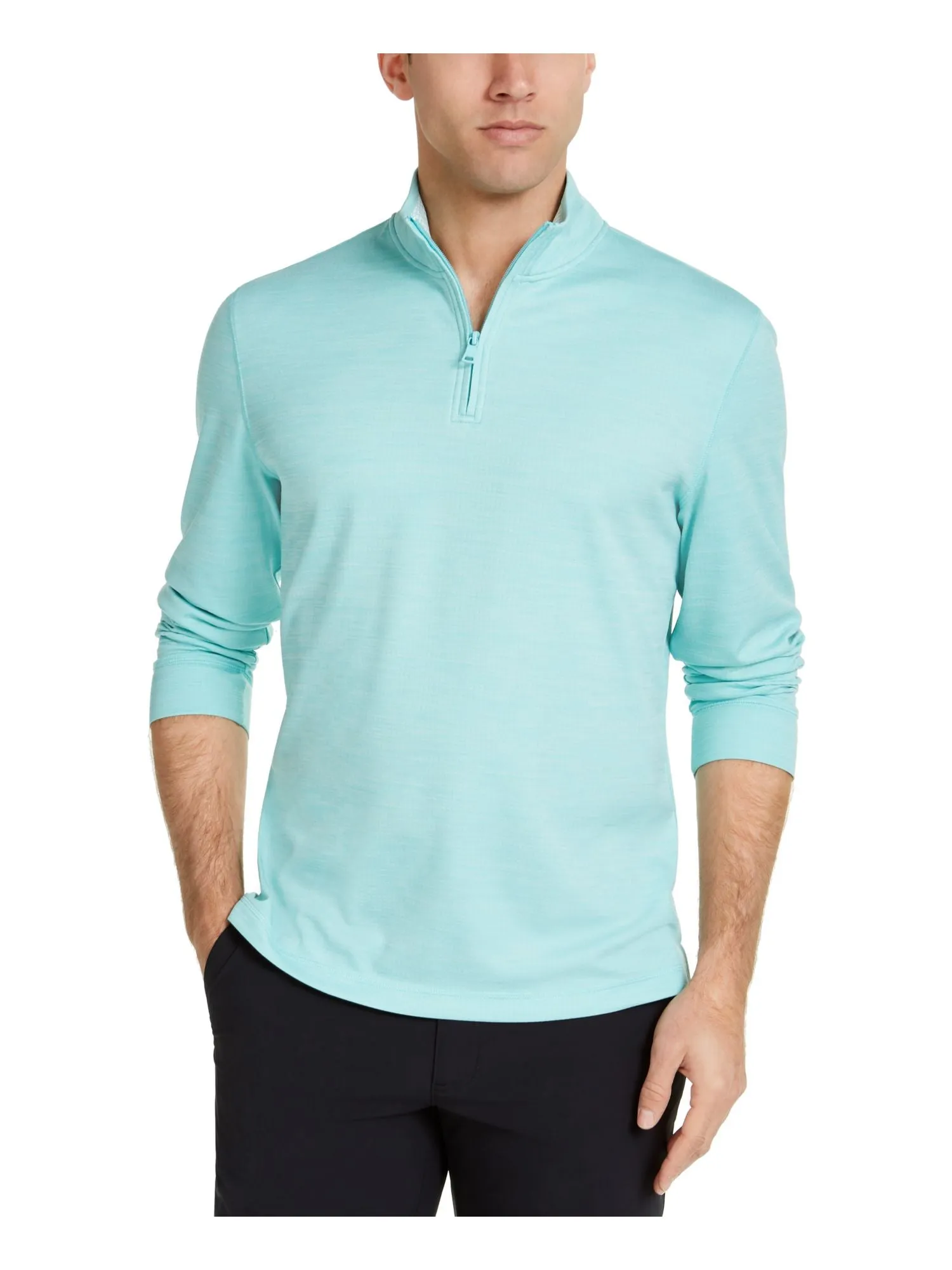 CLUBROOM PERFORMANCE Mens Aqua Heather Mock Neck Classic Fit Quarter-Zip Moisture Wicking Sweatshirt