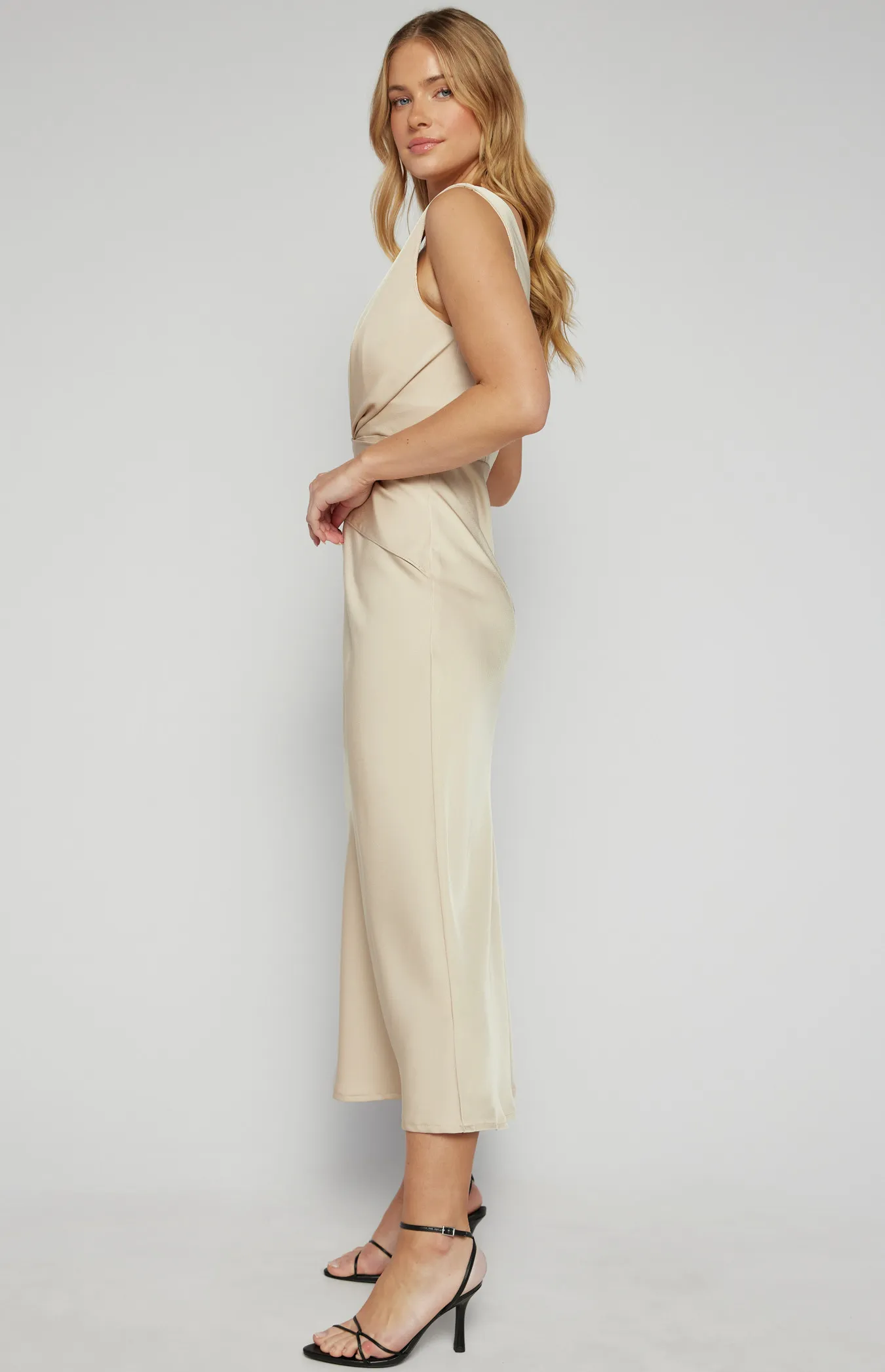 Cross Front Satin Midi Dress with Pleated Details (SDR1593A)