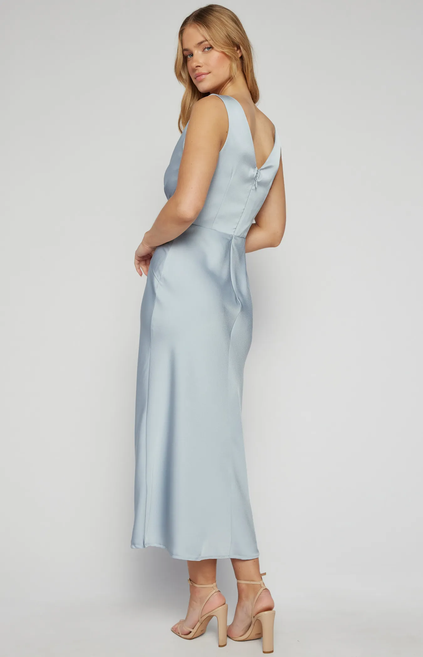 Cross Front Satin Midi Dress with Pleated Details (SDR1593A)