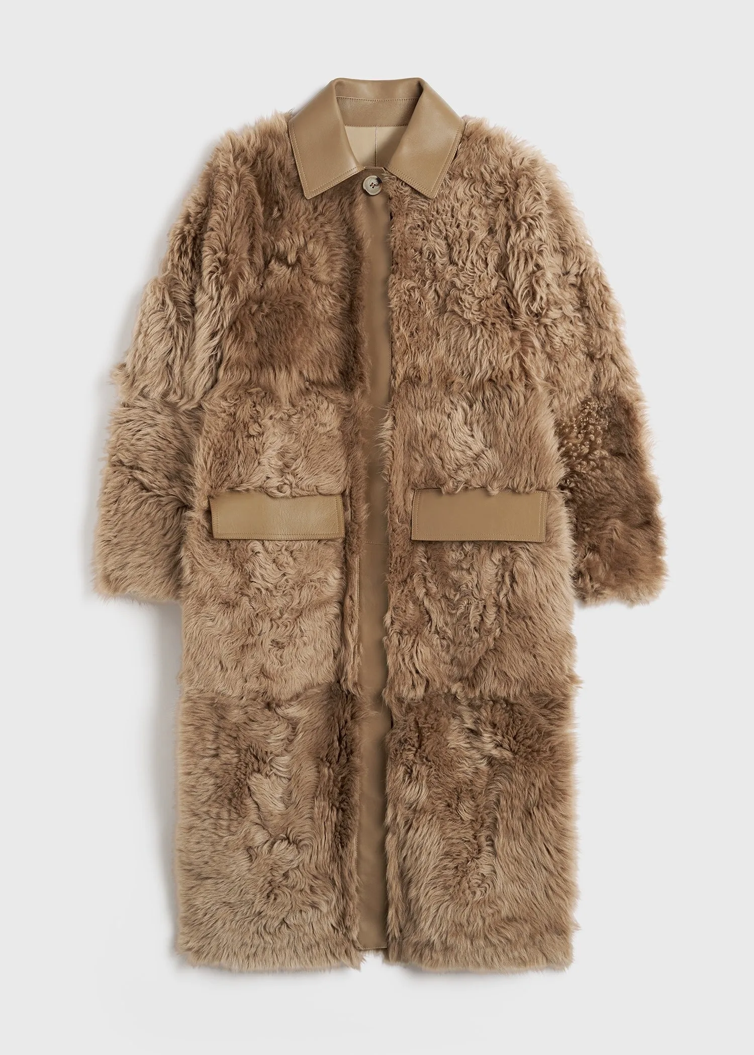 Curly shearling coat biscuit