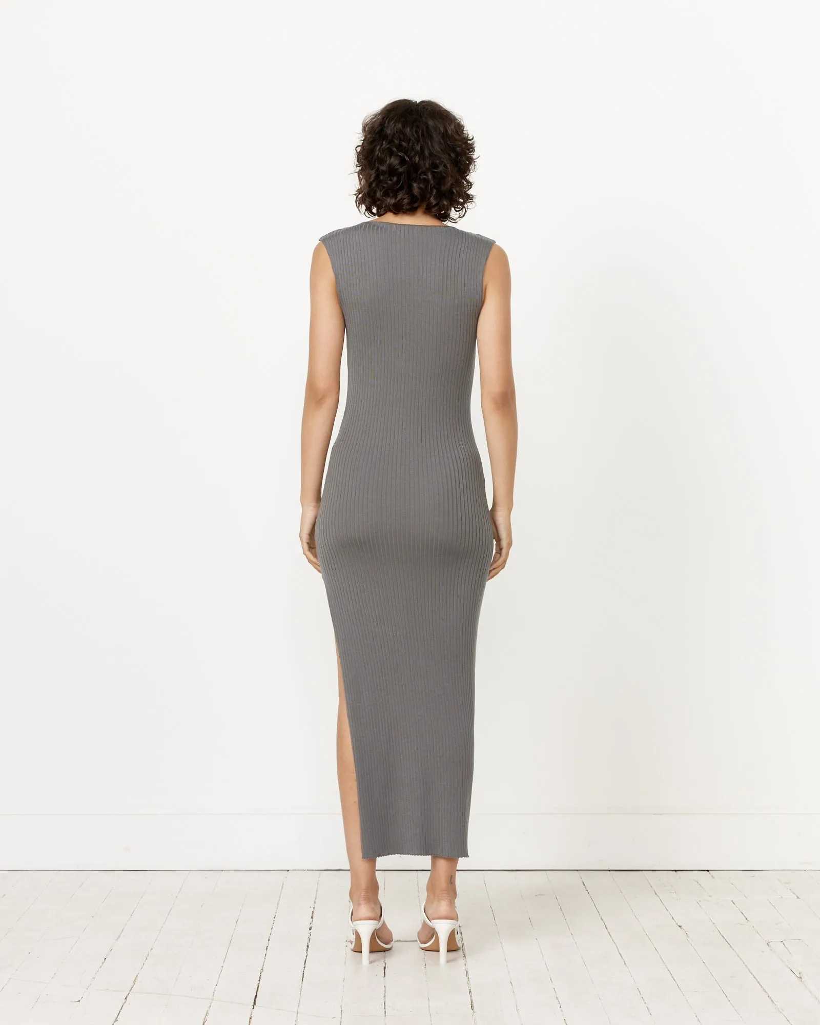 Cut Away Knit Dress in Stone Grey