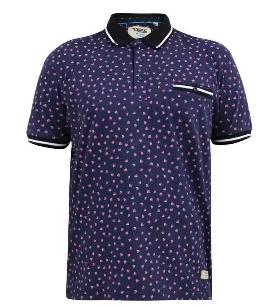 D555 Big Mens Melon Print Polo Shirt With Contrasting Trims (ROVER)