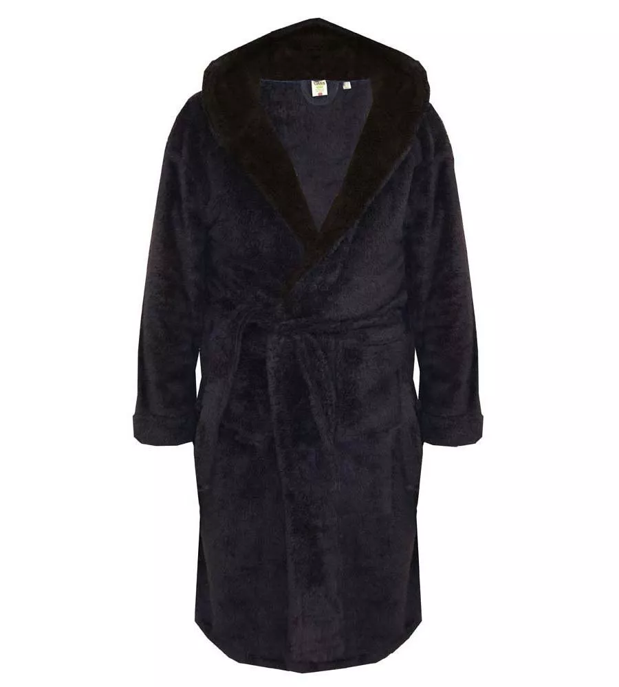 D555 Big Mens Super Soft Black Dressing Gown With Hood (NEWQUAY )