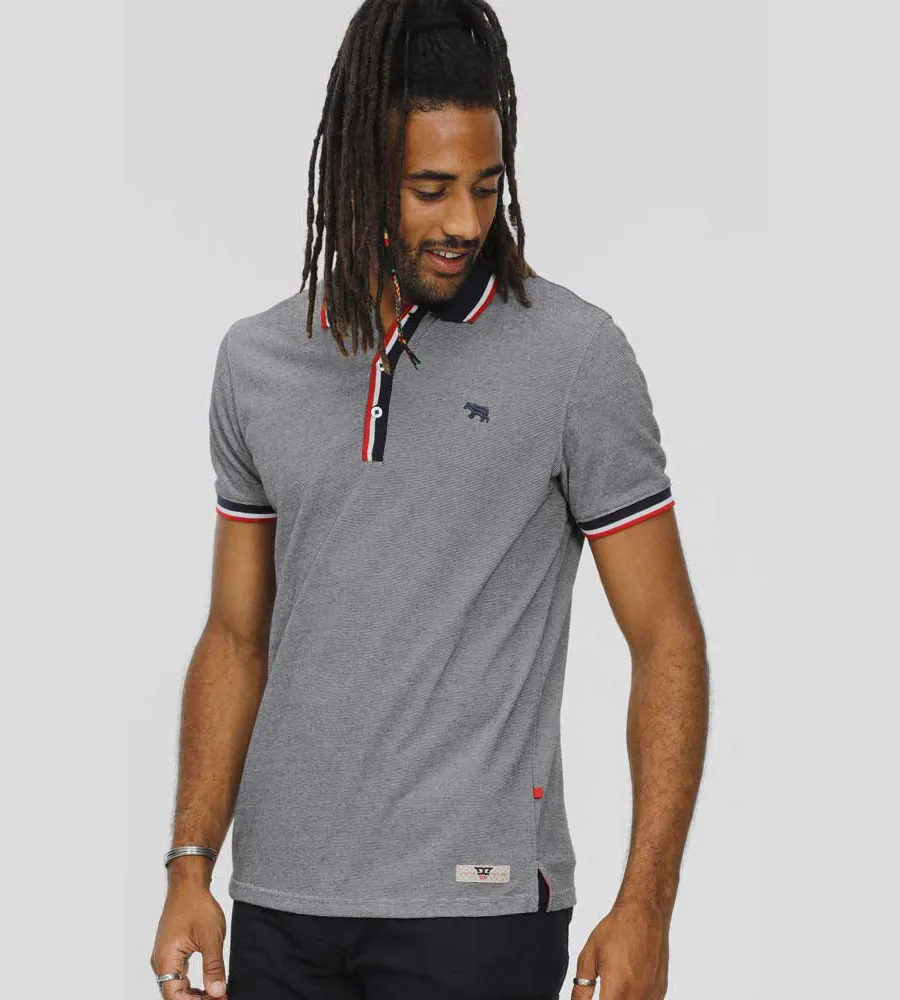 D555 Mens Jersey Polo With Fine Stripe and Ribbed Trims (BAYTON 2)