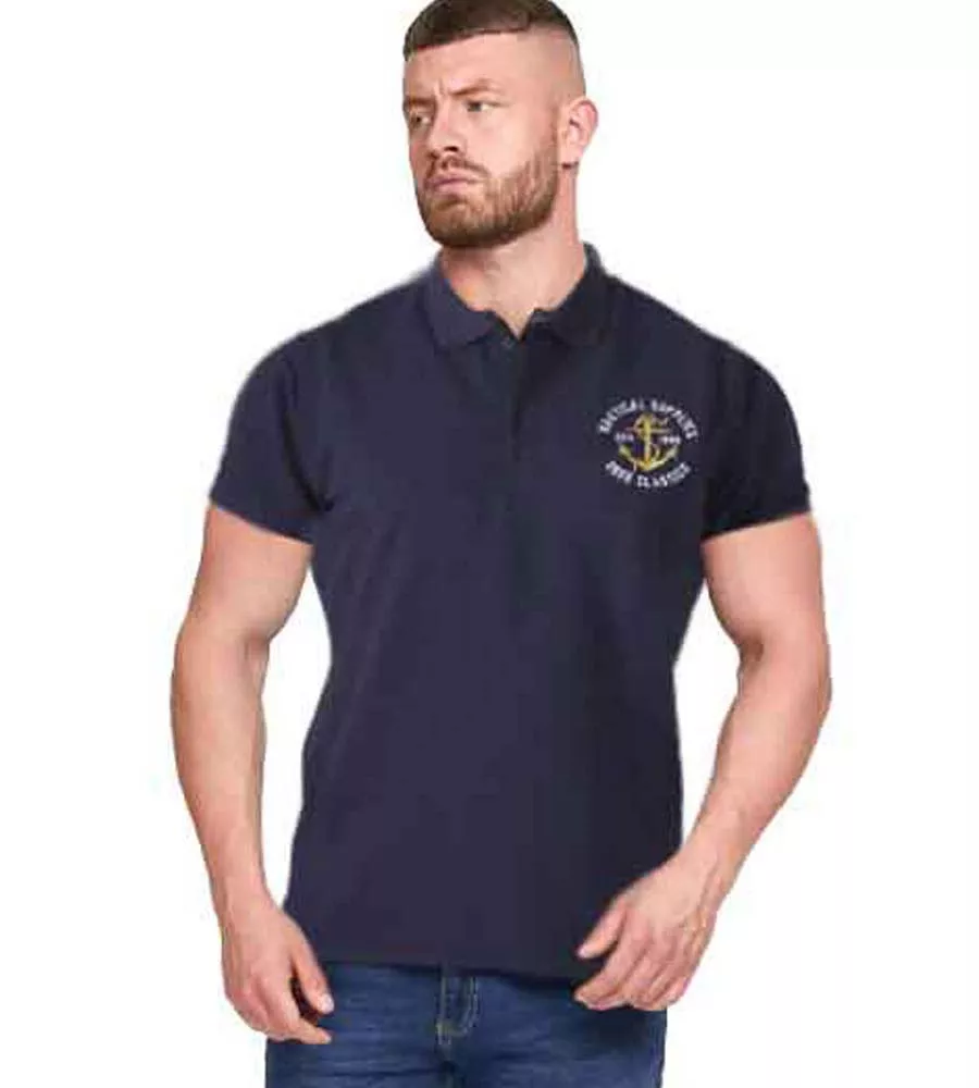 D555 Mens Navy Pique Polo Shirt With Chest Embroidery (JEFFERSON)