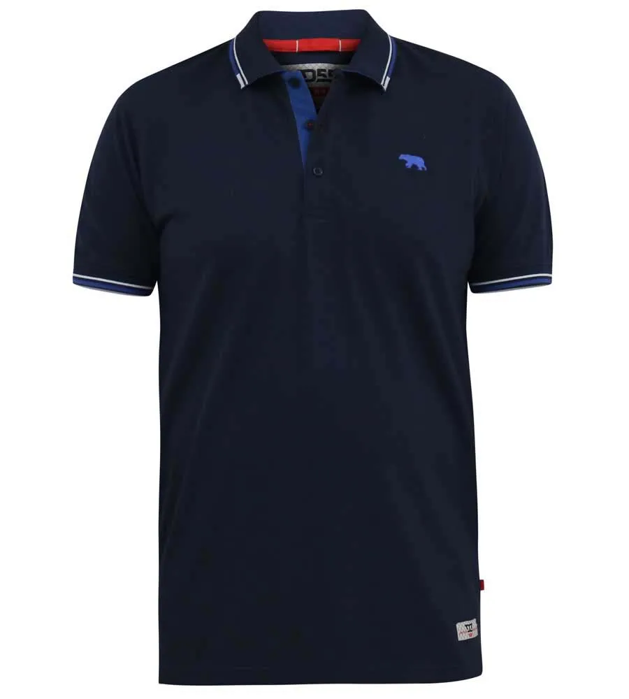 D555 Mens Navy Pique Polo Shirt With Cuff and Collar Tipping Detail (SALFORD 1)