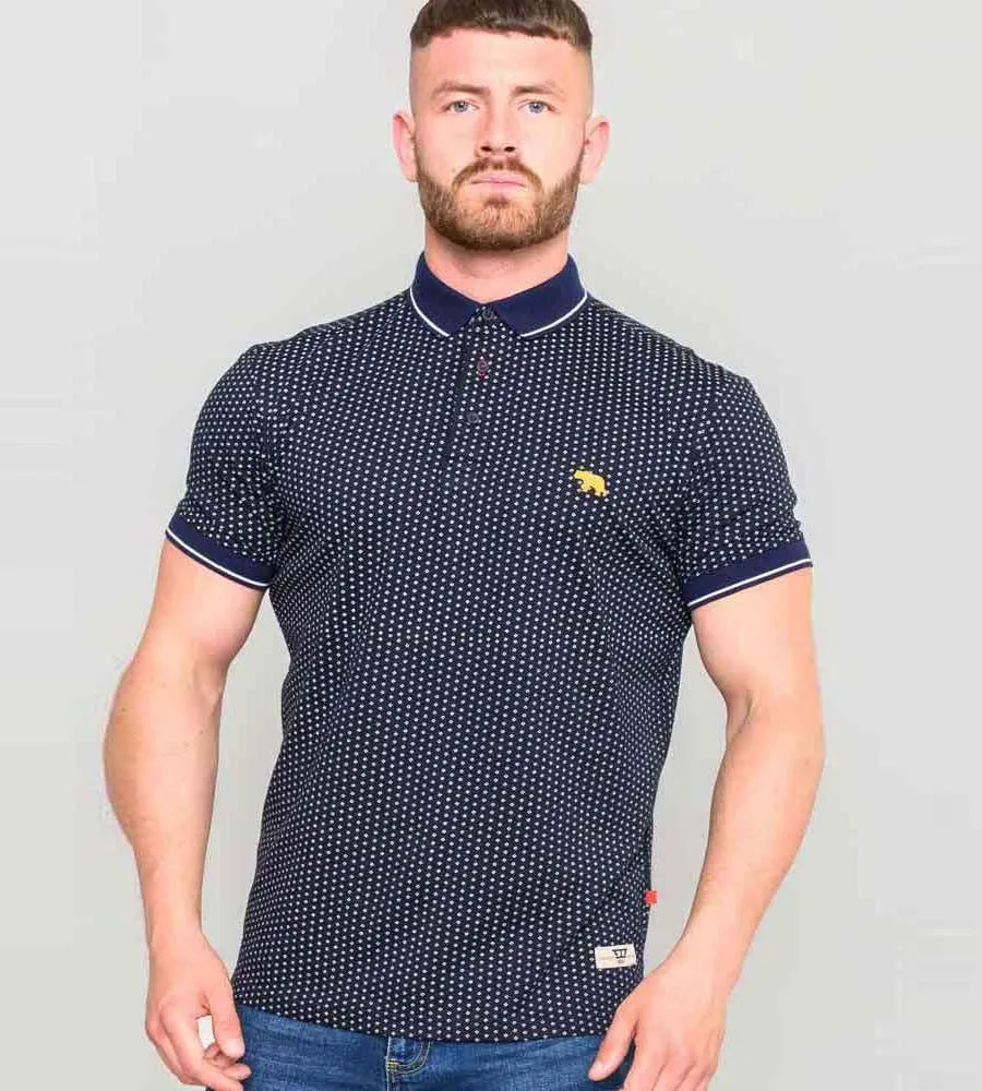 D555 Tall Mens Polo Shirt With All Over Print and Chest Embroidery (BATTERSEA)